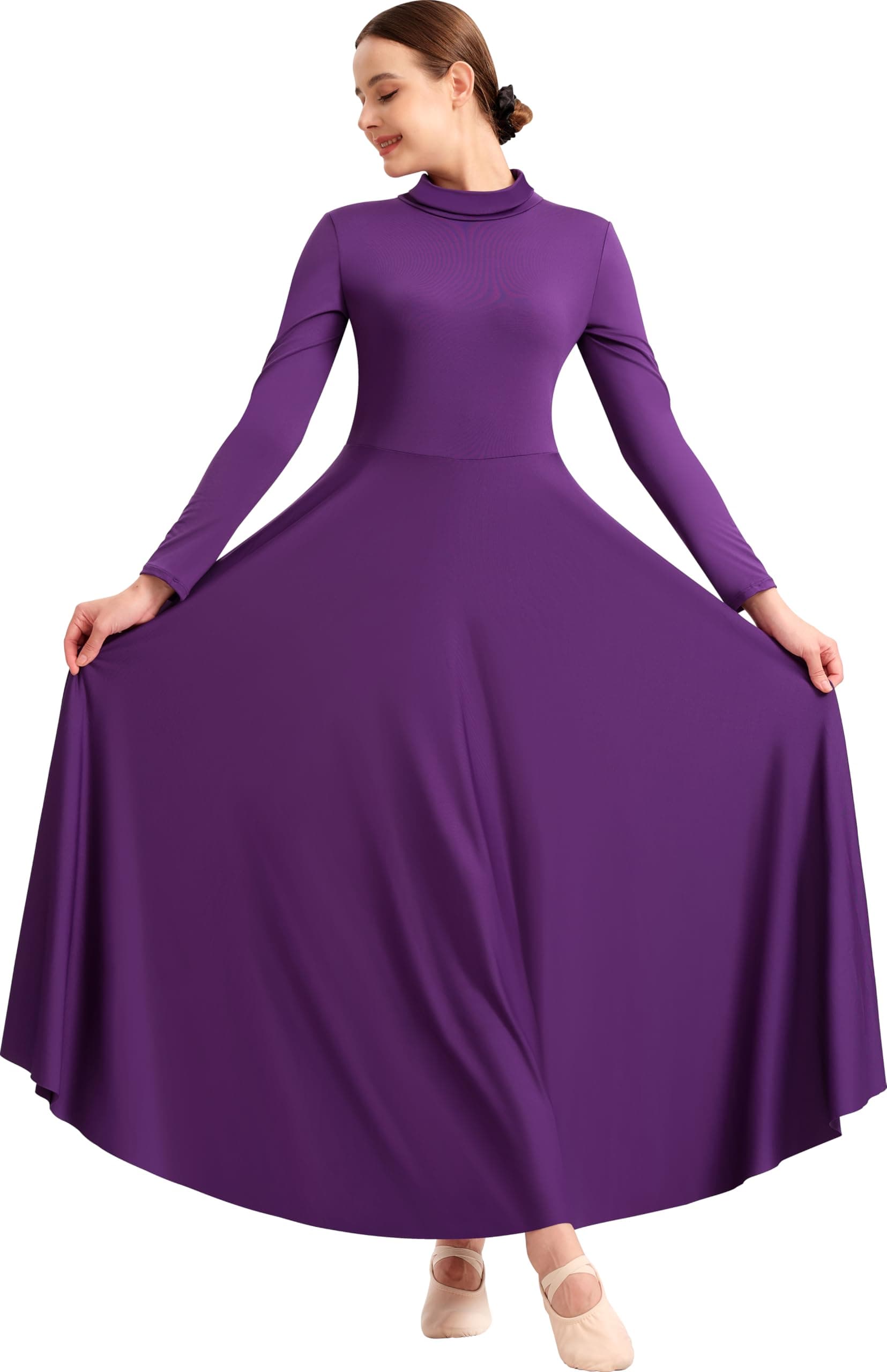 Sanmsoner Women's High Neck Long Sleeve Dance Dress for Worship and Liturgical Events