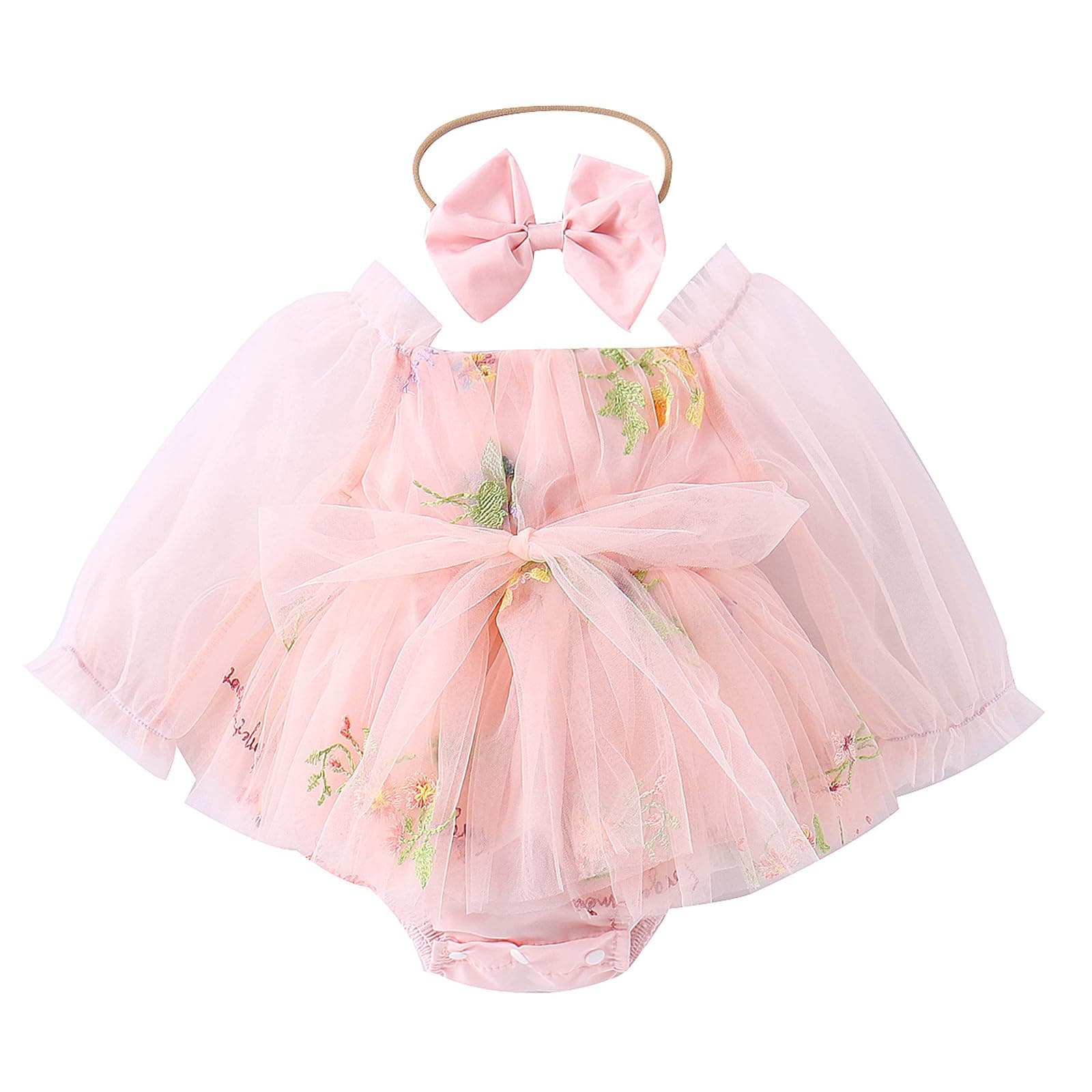 Newborn Baby Girl Flower Embroidery Tutu Princess Bodysuit