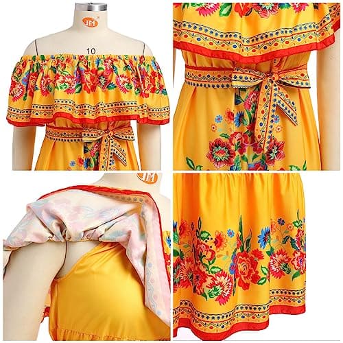 Summer Floral Print Off Shoulder Maxi Dress for Women by IMEKIS