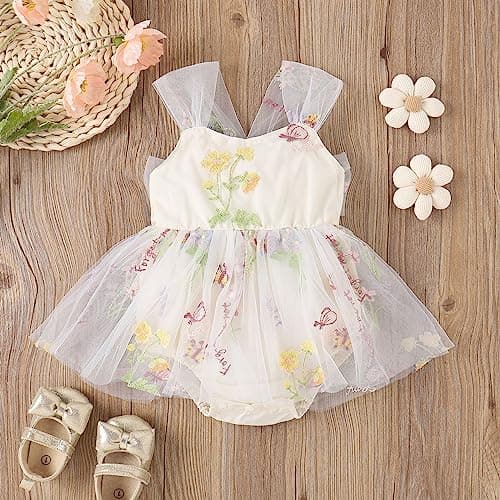 Infant Baby Girl Romper Dress with Flower Embroidery