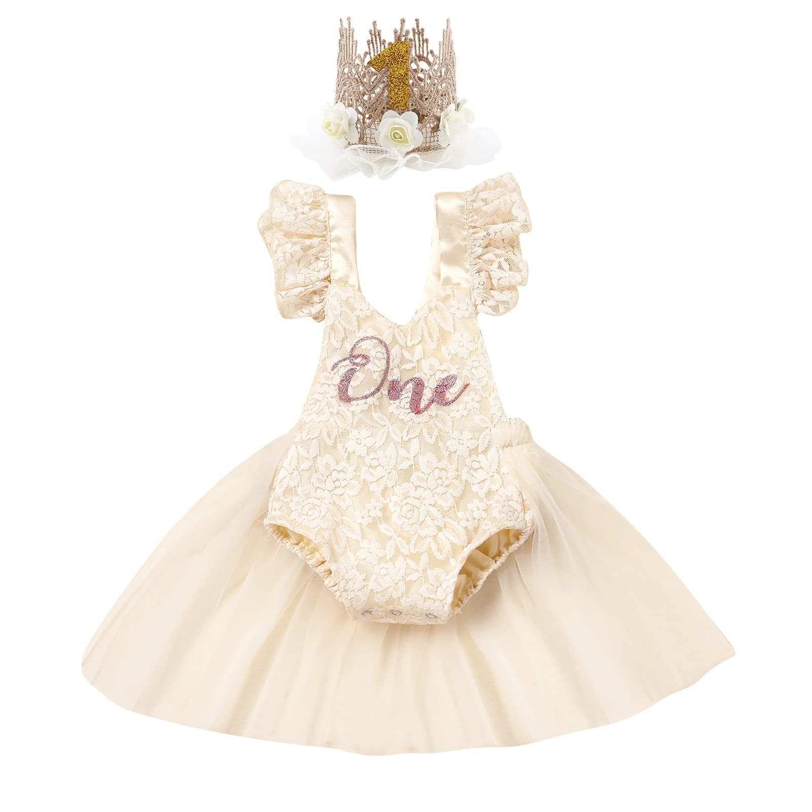 ODASDO Baby Girl's First Birthday Cake Smash Outfit with Tutu Dress & Headband