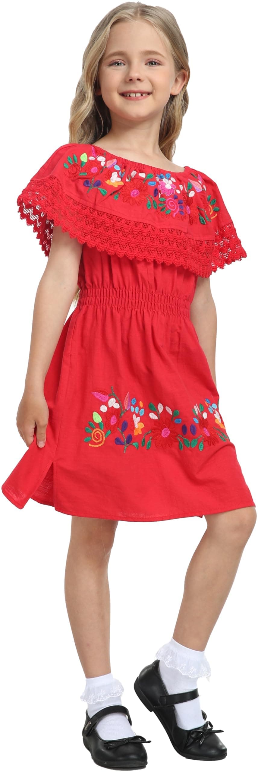 YZXDORWJ Mexican Embroidered Cinco de Mayo Floral Dress for Girls
