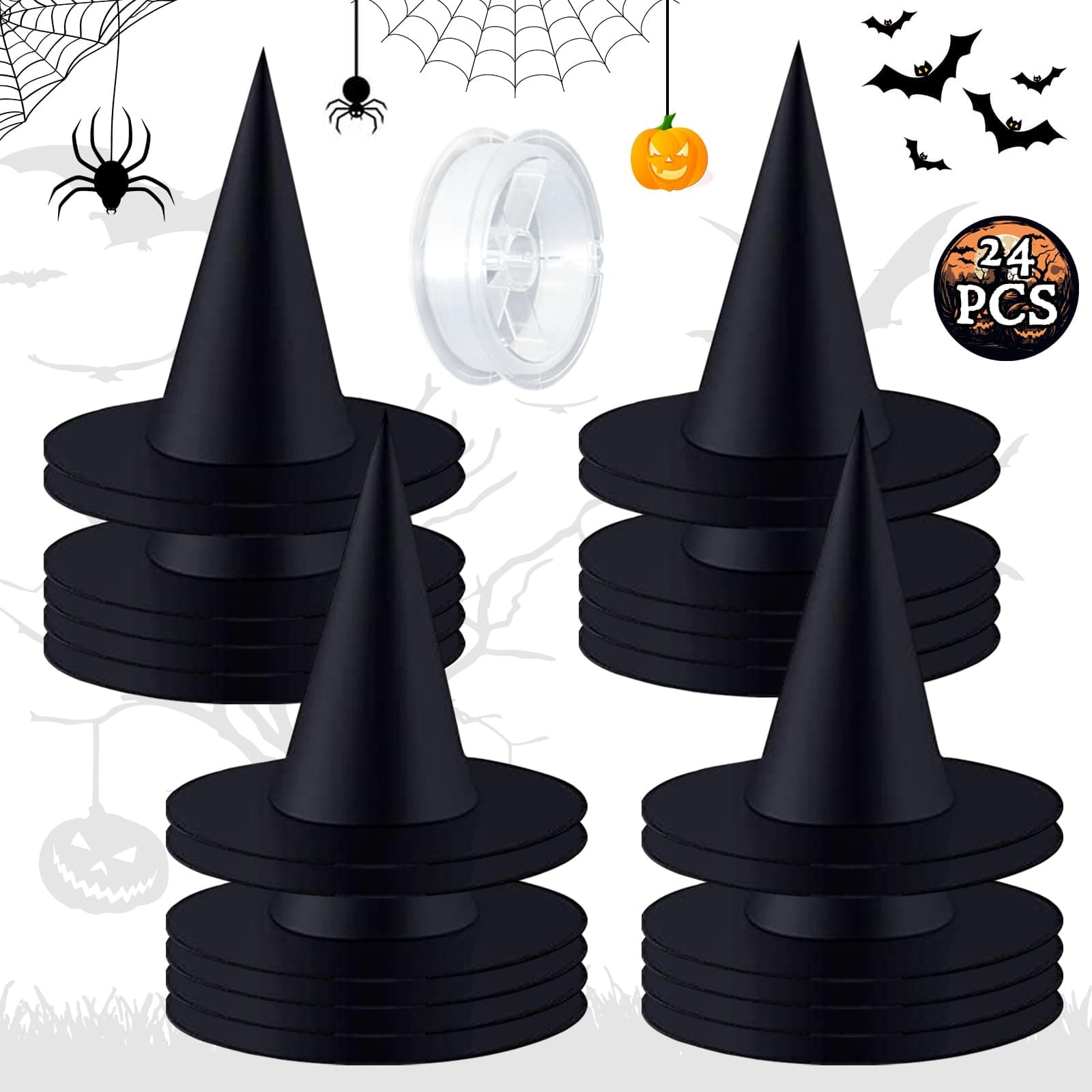 Hanging Witch Hats with 98Ft Fishing Line for Halloween Decor