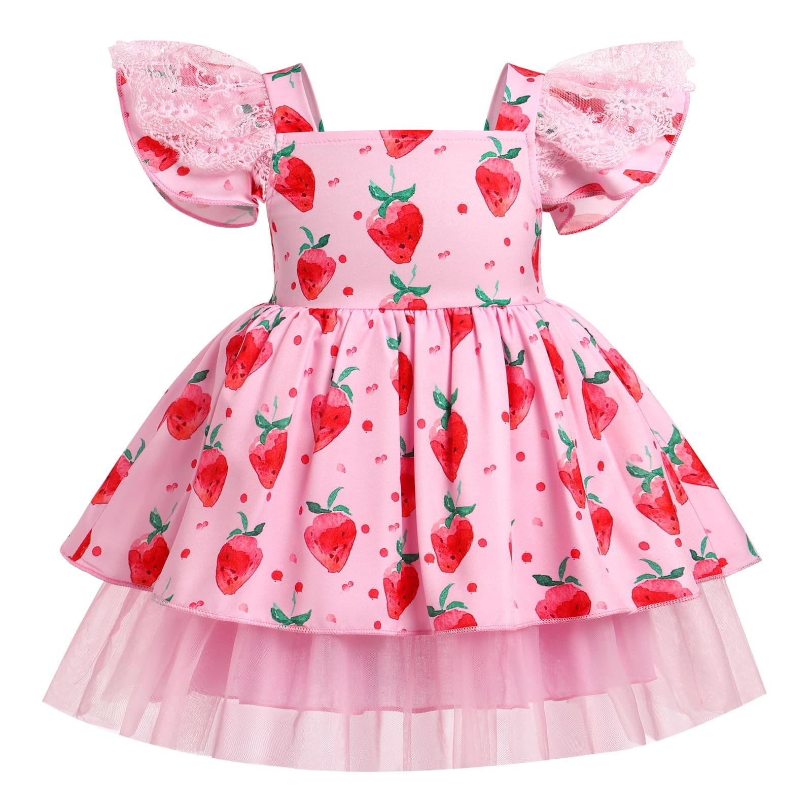 ODASDO Strawberry Printed Tutu Dress for Toddlers Girls Birthday Party