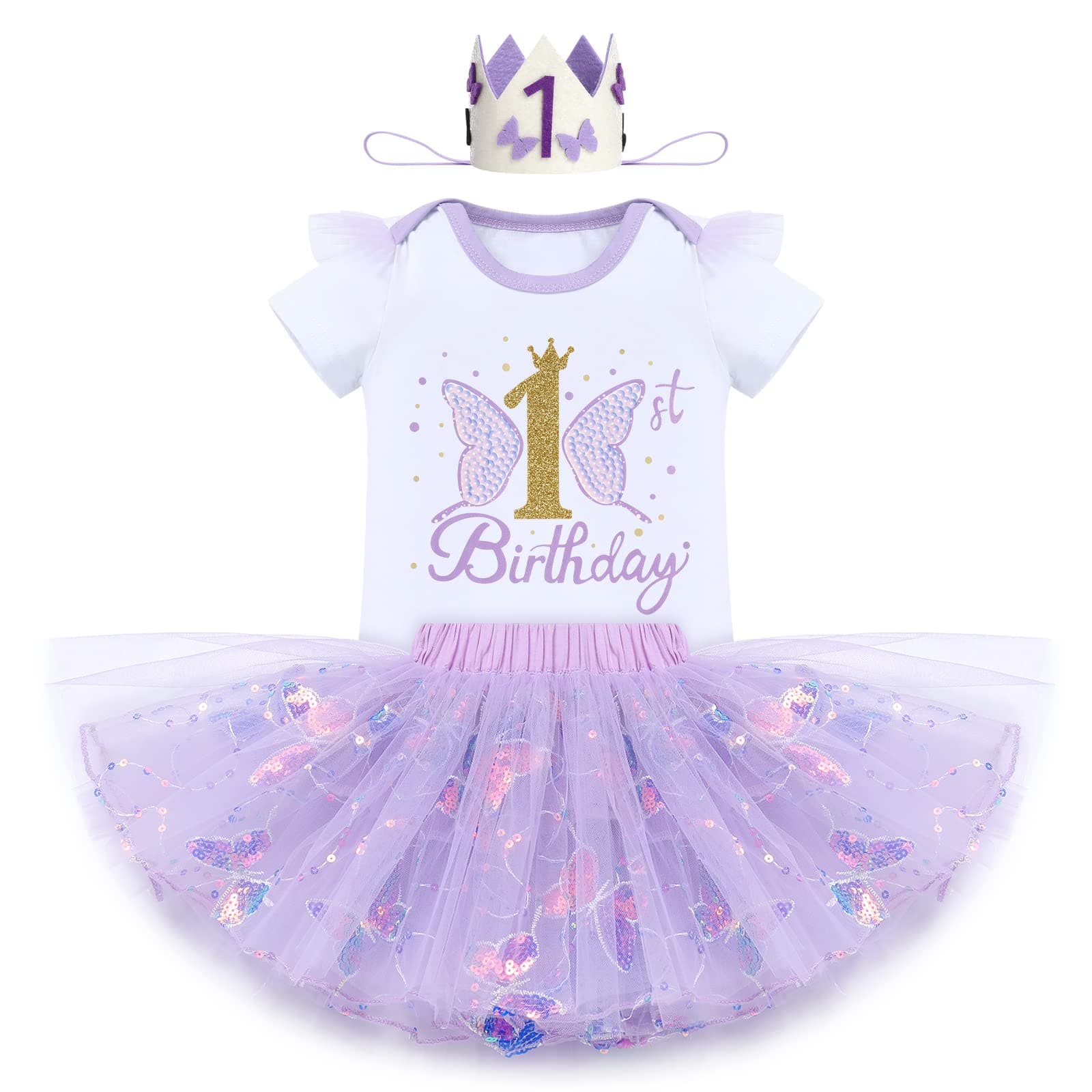 IDOPIP Butterfly 1st Birthday Tutu Outfit for Cake Smash Photo