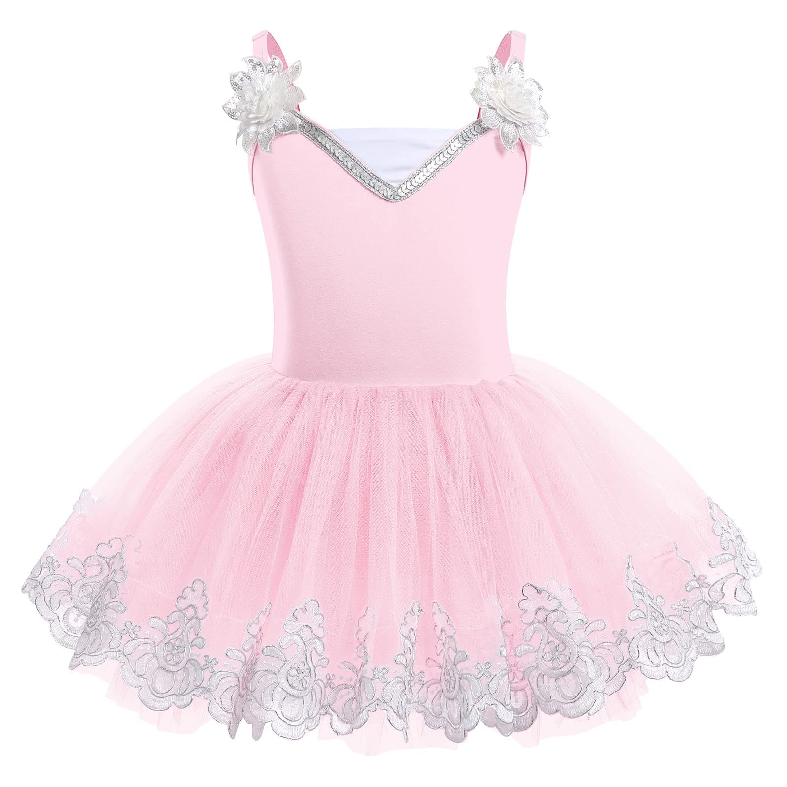 Girls' Sequin Embroidered Ballet Leotard with Tutu Skirt