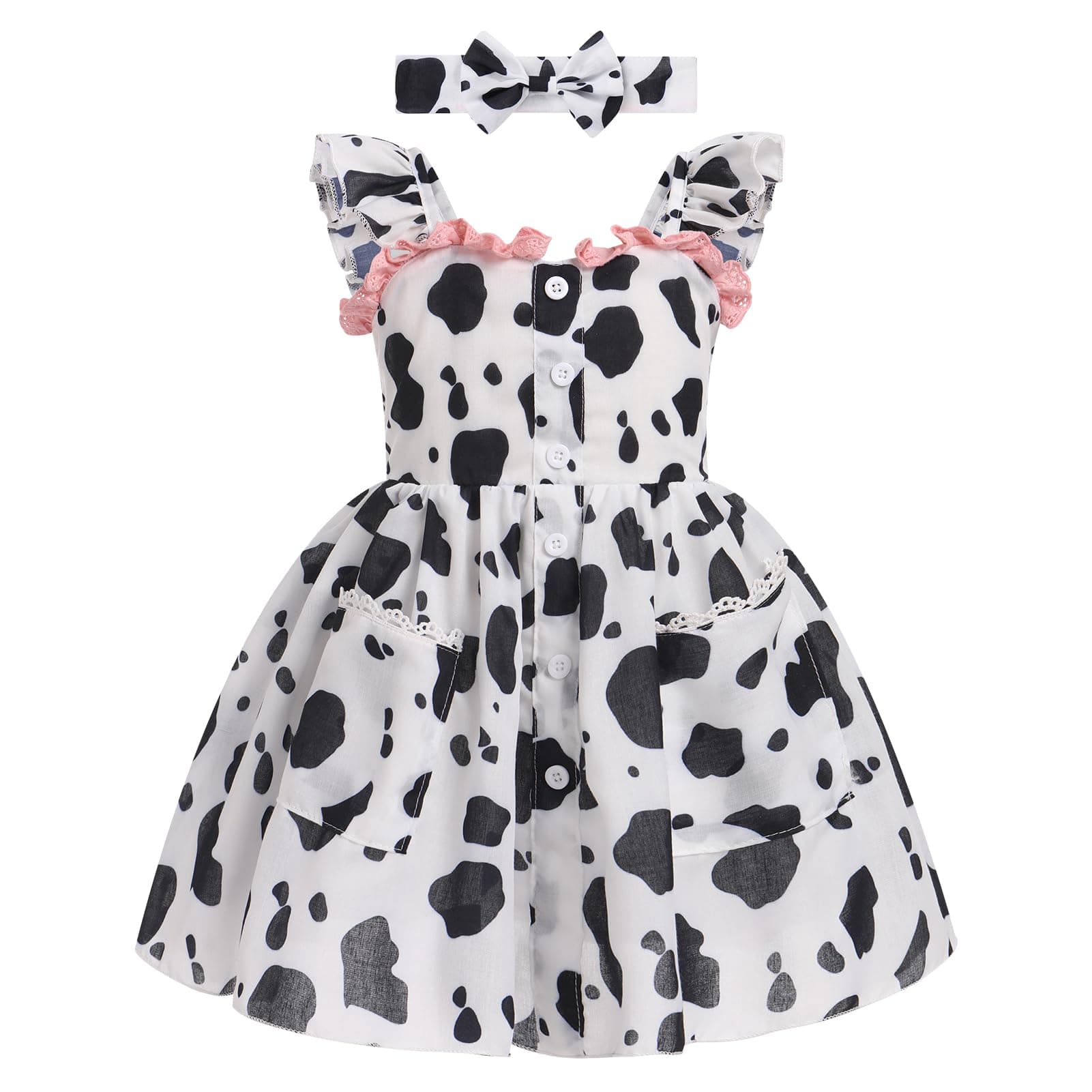 Summer Printed A-line Dress with Headband Set for Baby Girls and Toddlers