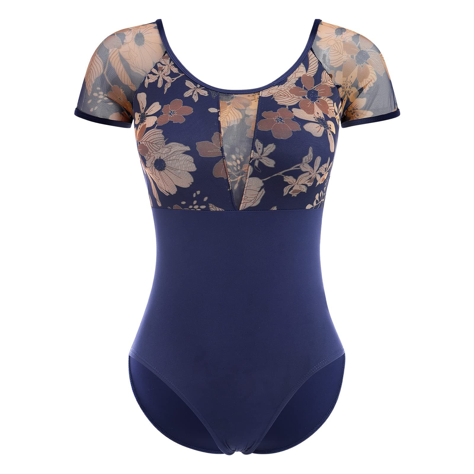 Women's Ballet Dance Leotard with Floral Mesh Back and Padded Bra