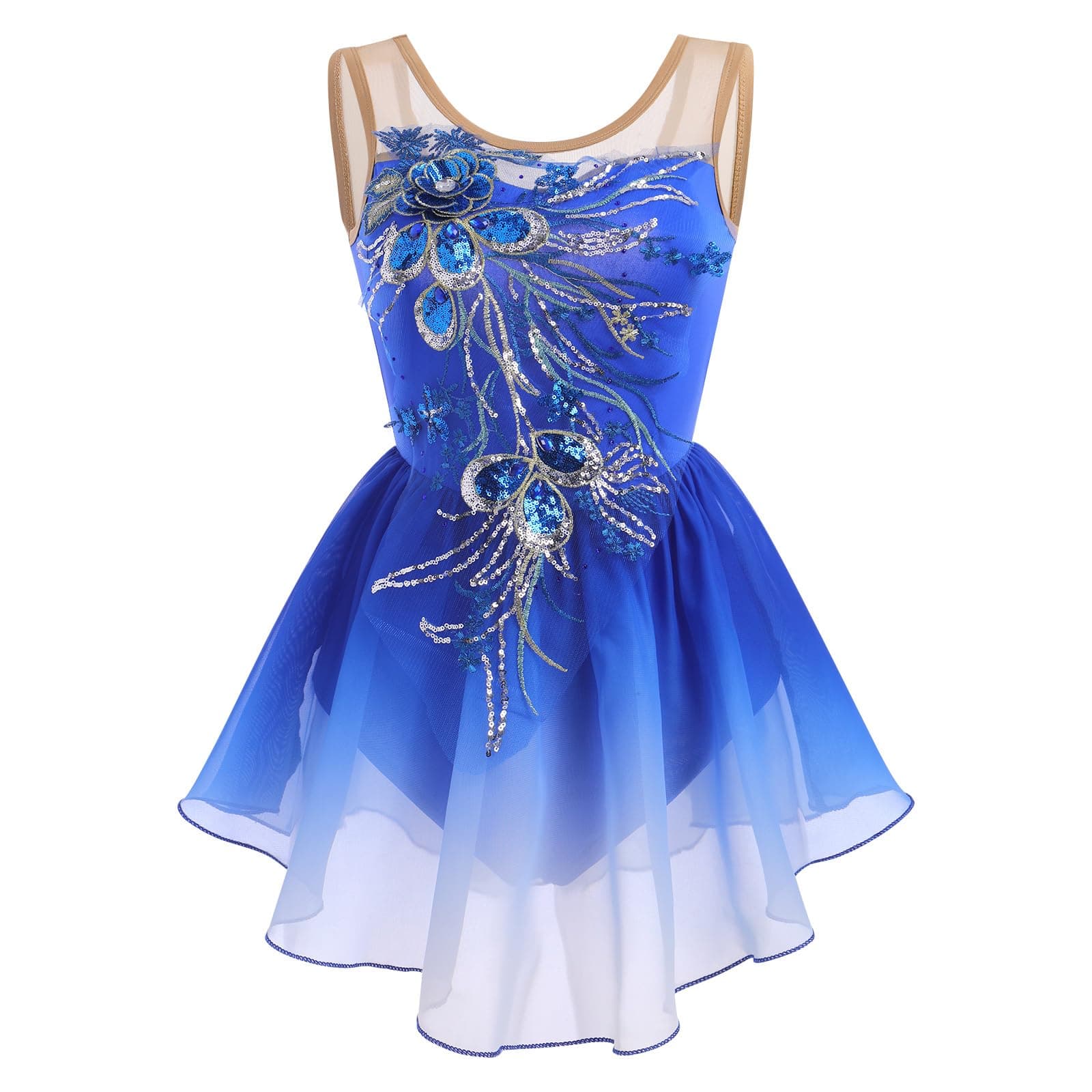 ODASDO Women's Ice Skating Sequin Dress with Gradient Chiffon