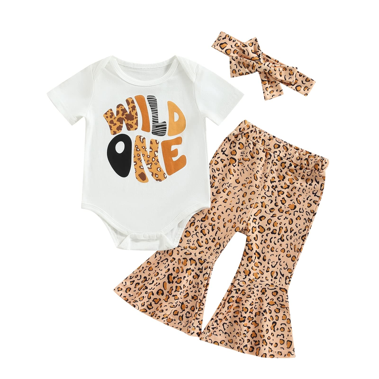 Eadrioss Wild Girl Birthday Outfit Leopard Romper Bell Bottoms