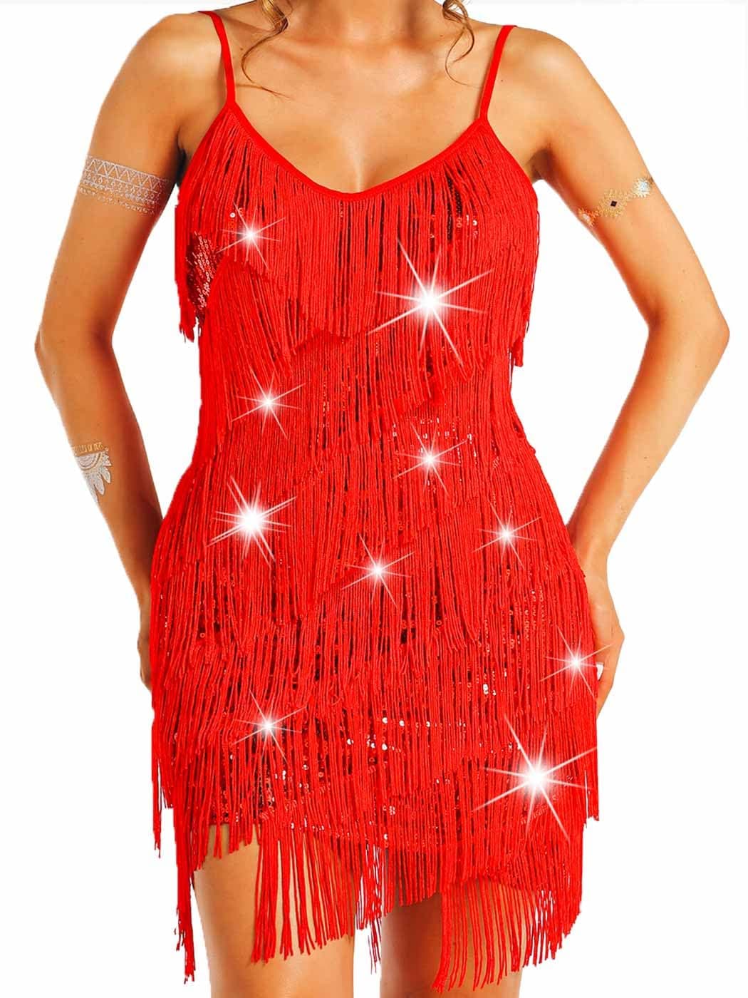 Nicute Women's Sparkly Fringe 1920s Flapper Tango Ballroom Costume