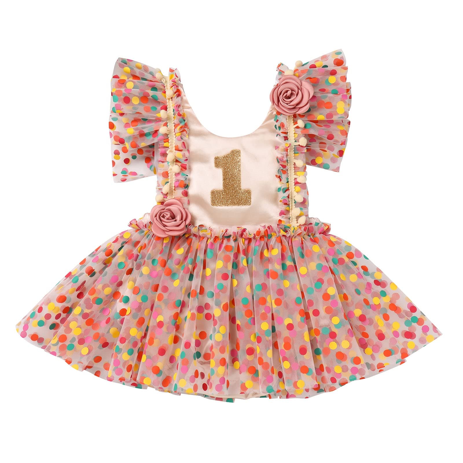 AWIBMK Apricot Polka Dot Daisy Tutu Dress for 1-Year-Old Princess Parties