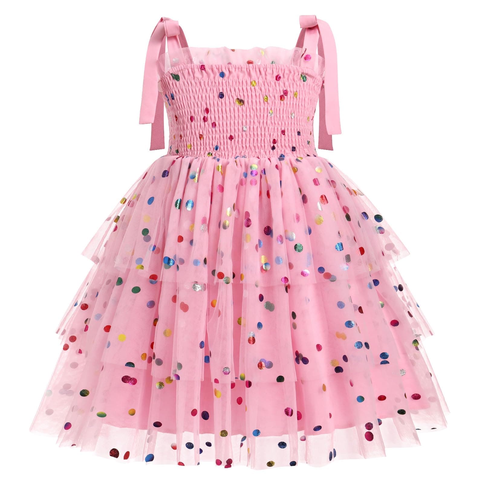 ODASDO Spaghetti Strap Smocked A-line Tutu Dress for Kids