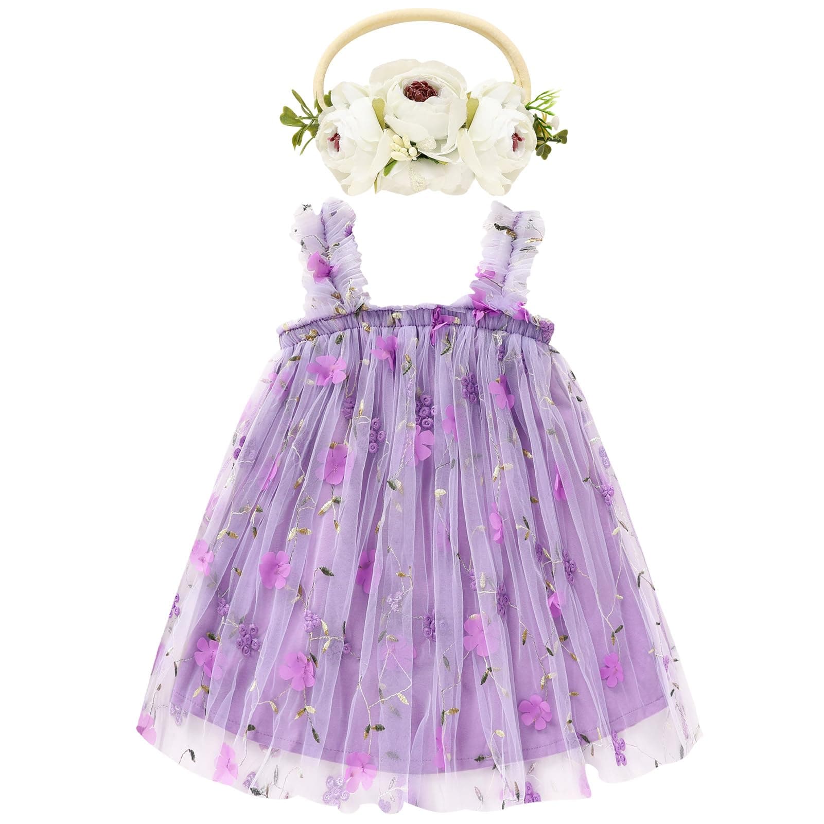GRNSHTS Toddler Girl Floral Tutu Dress with Headband