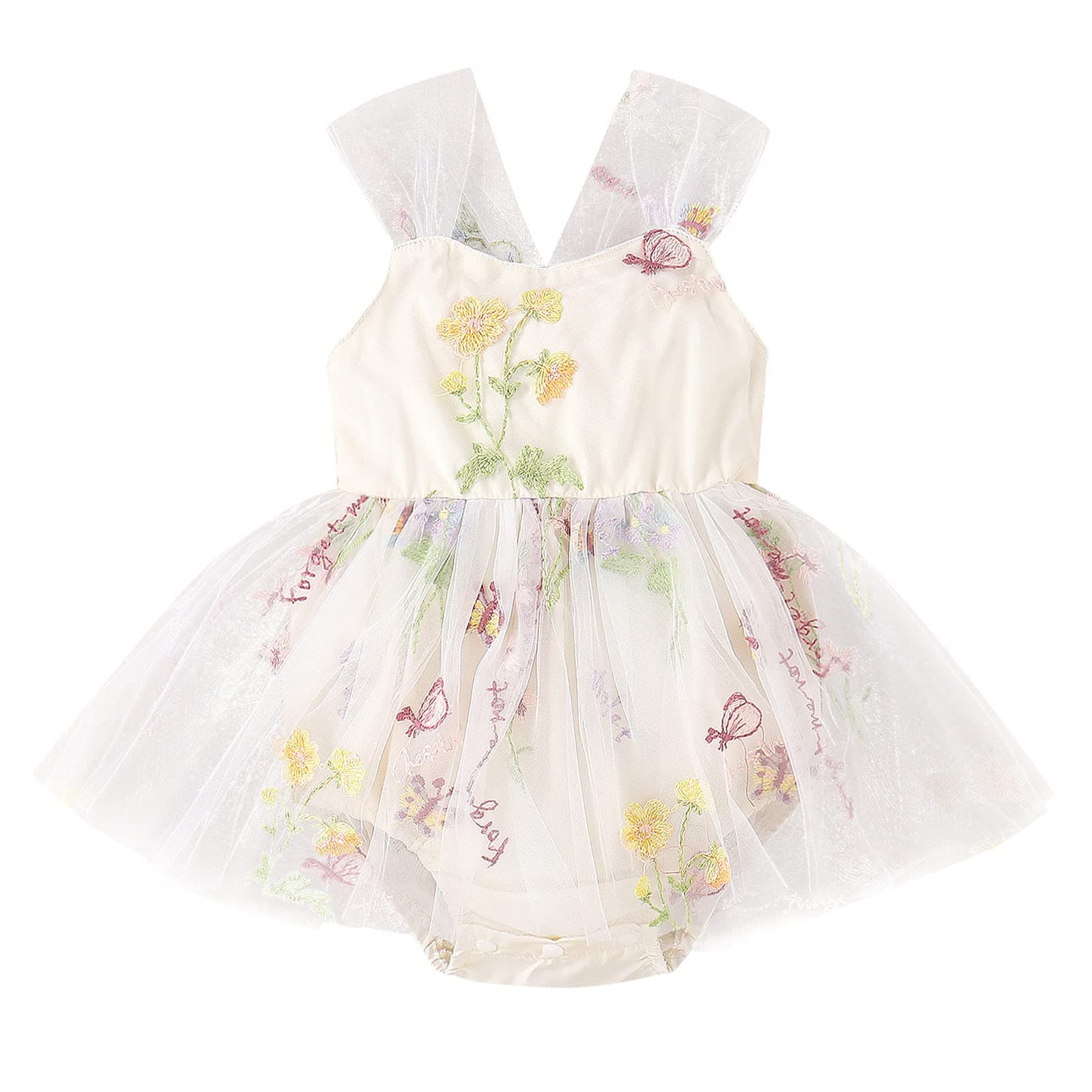 Infant Baby Girl Romper Dress with Flower Embroidery