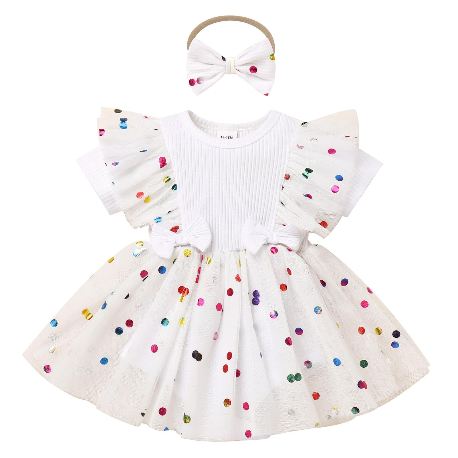 ODASDO Baby Girls 1st Birthday Tutu Romper Dress + Bow Headband