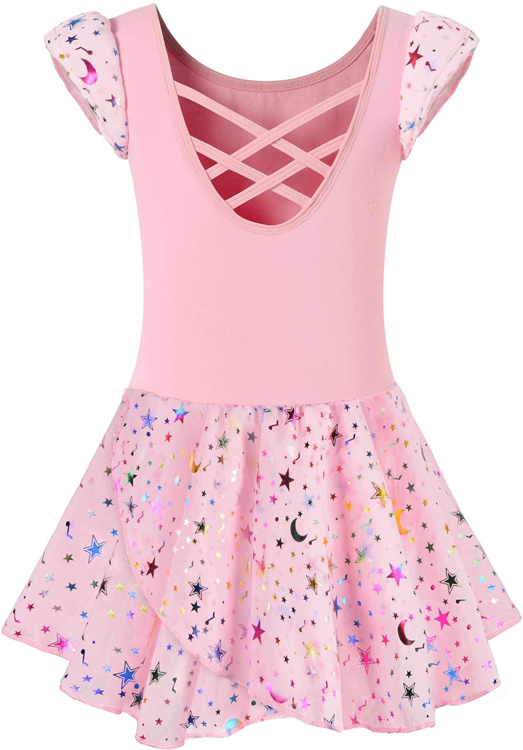 DANSHOW Shiny Ruffle Sleeve Ballet Leotard for Girls Toddler Dance Skirted Tutu Dress
