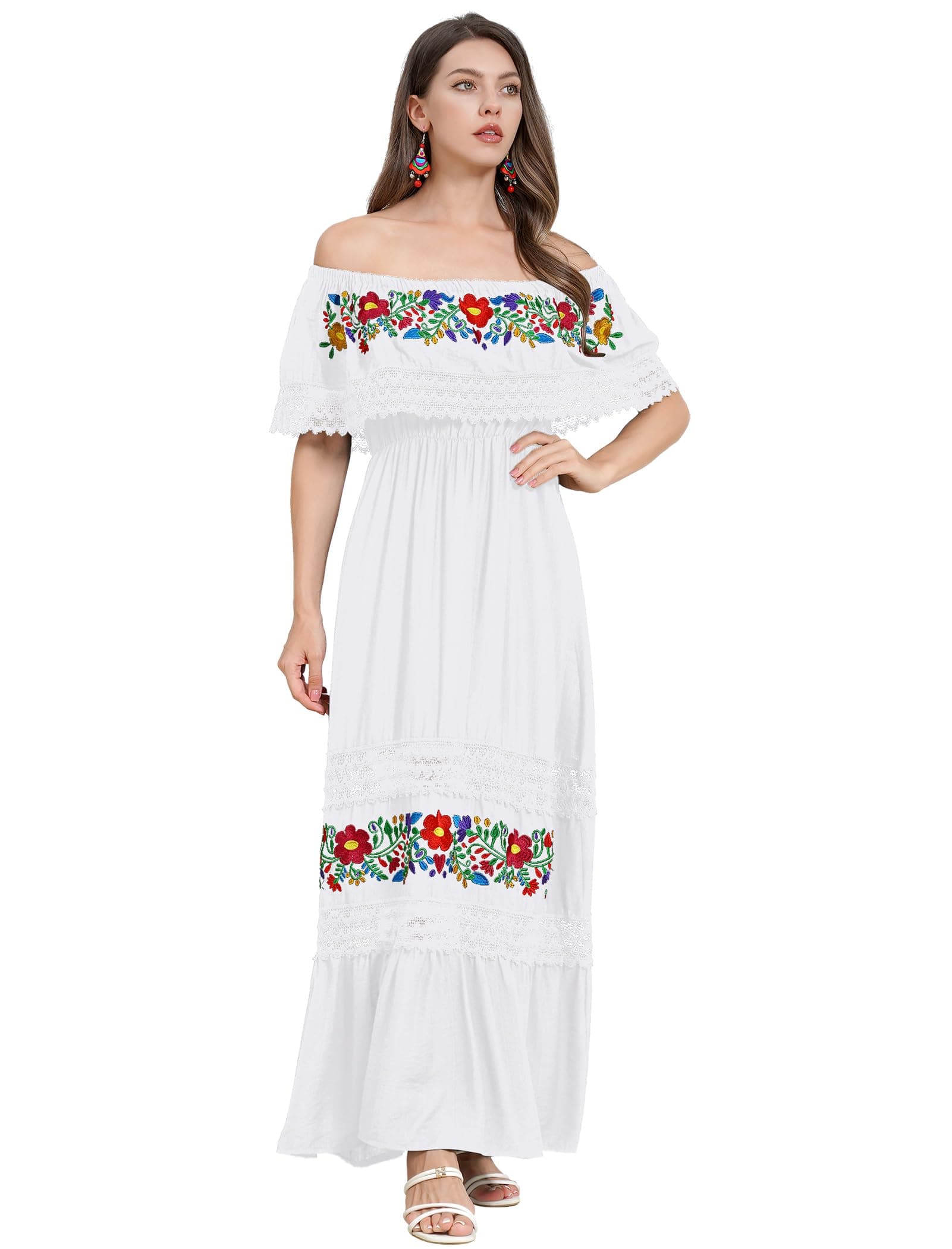 Mexican Off Shoulder Floral Maxi Dress for Women - Perfect for Summer Parties