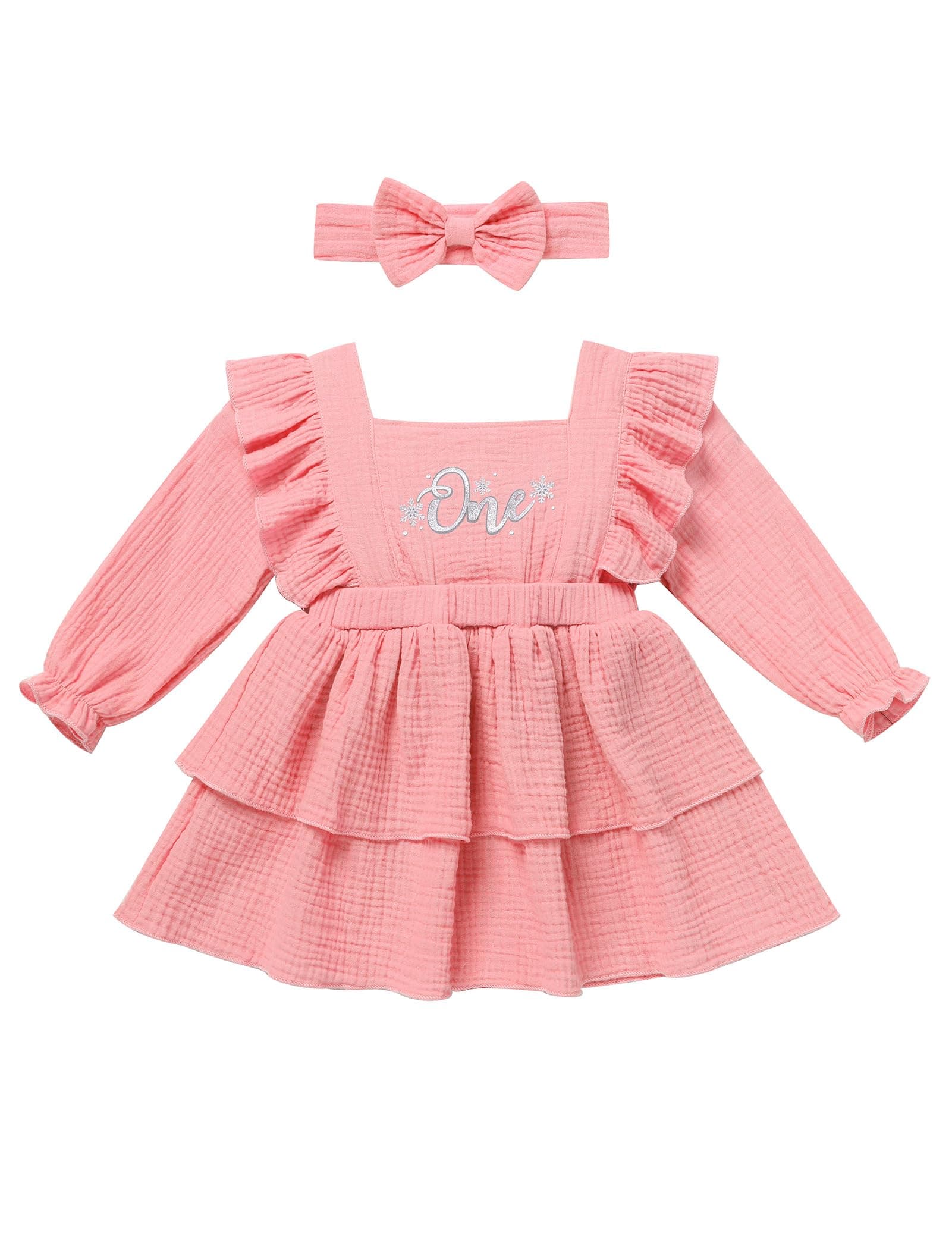 ODASDO Baby Girls Fall Winter Cotton Long Sleeve Tutu Dress for 1st Birthday Photo Shooting