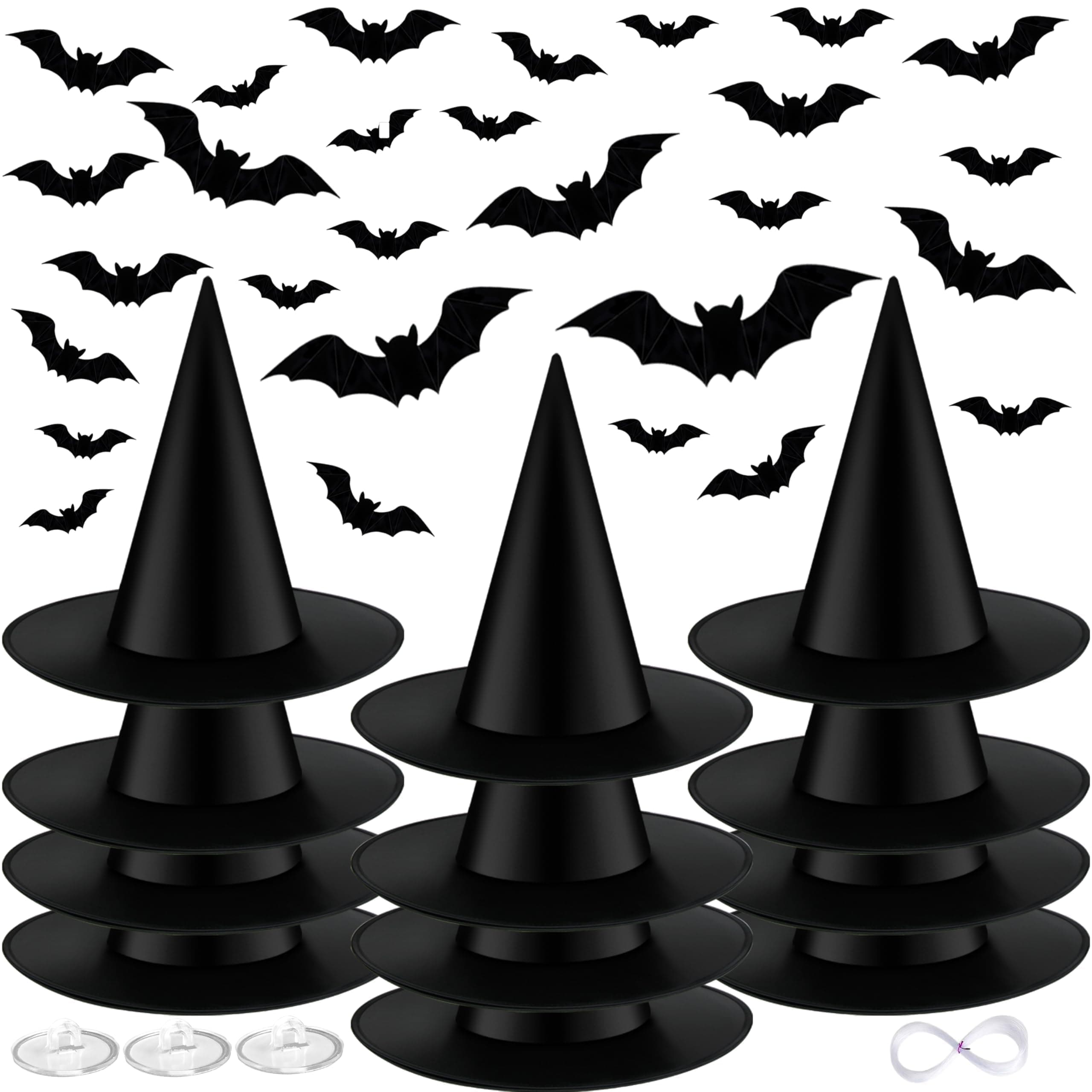OCTERIC 3D Black Witch Hats for Halloween Costumes & Decorations Indoors Outdoors