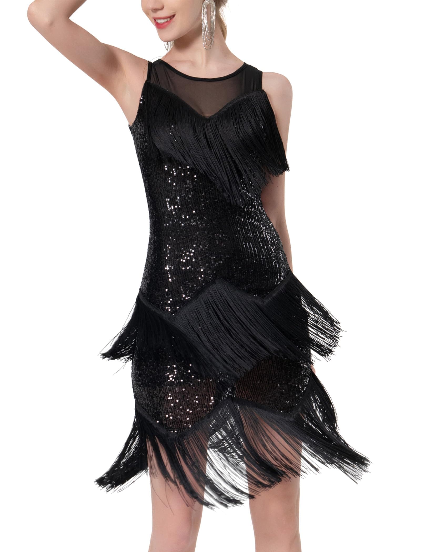 Women's Latin Dance Dress with Fringe and Sequins for Ballroom Dancing