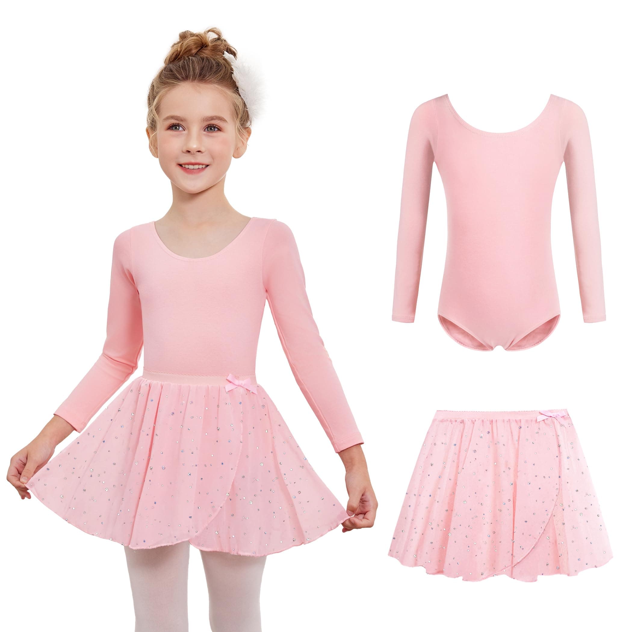 Zaclotre Girls' Long Sleeve Shiny Ballet Leotard Dance Outfit for 3-11Y