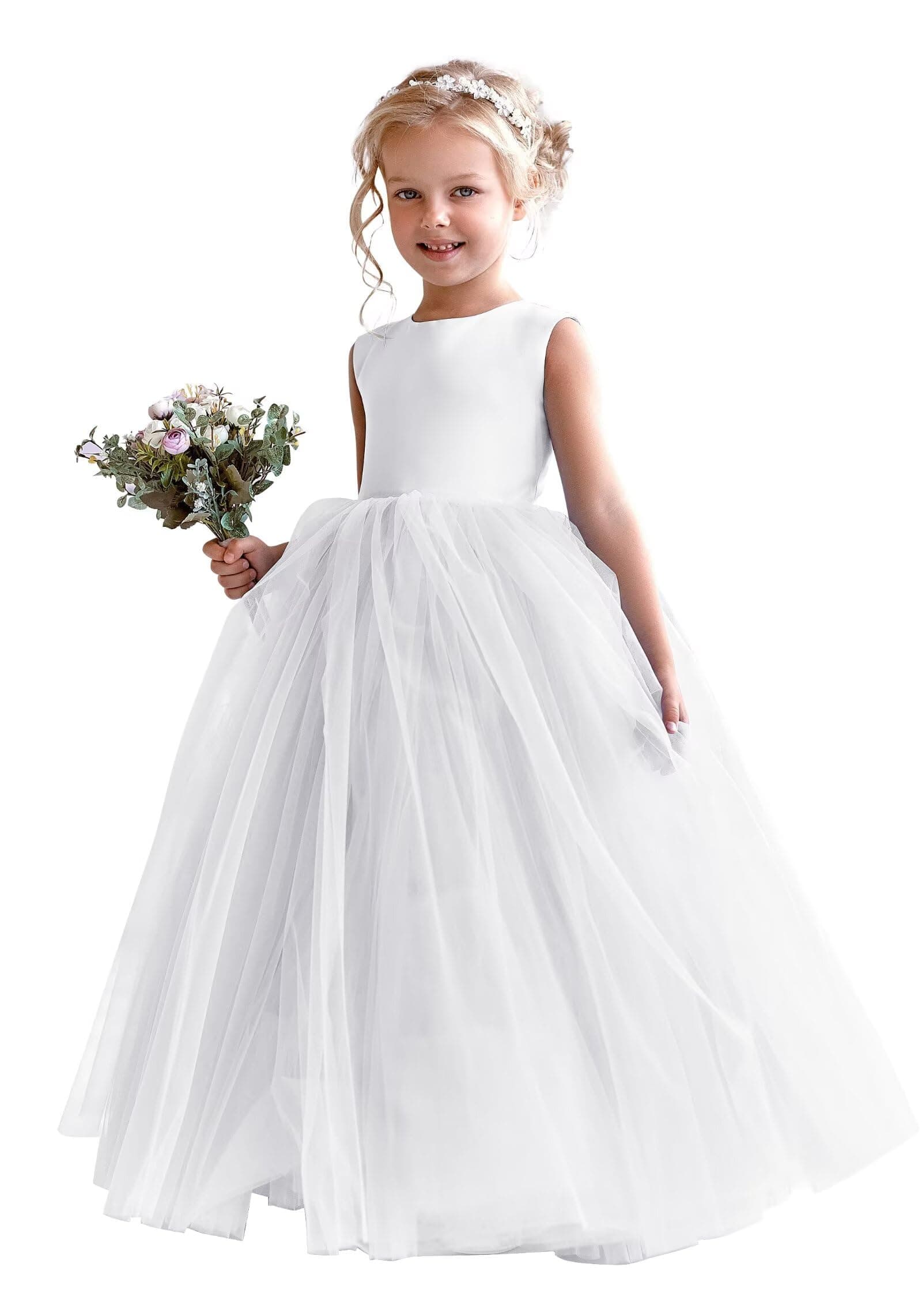 MCieloLuna Flower Girl Satin Tulle Wedding & Communion Dresses