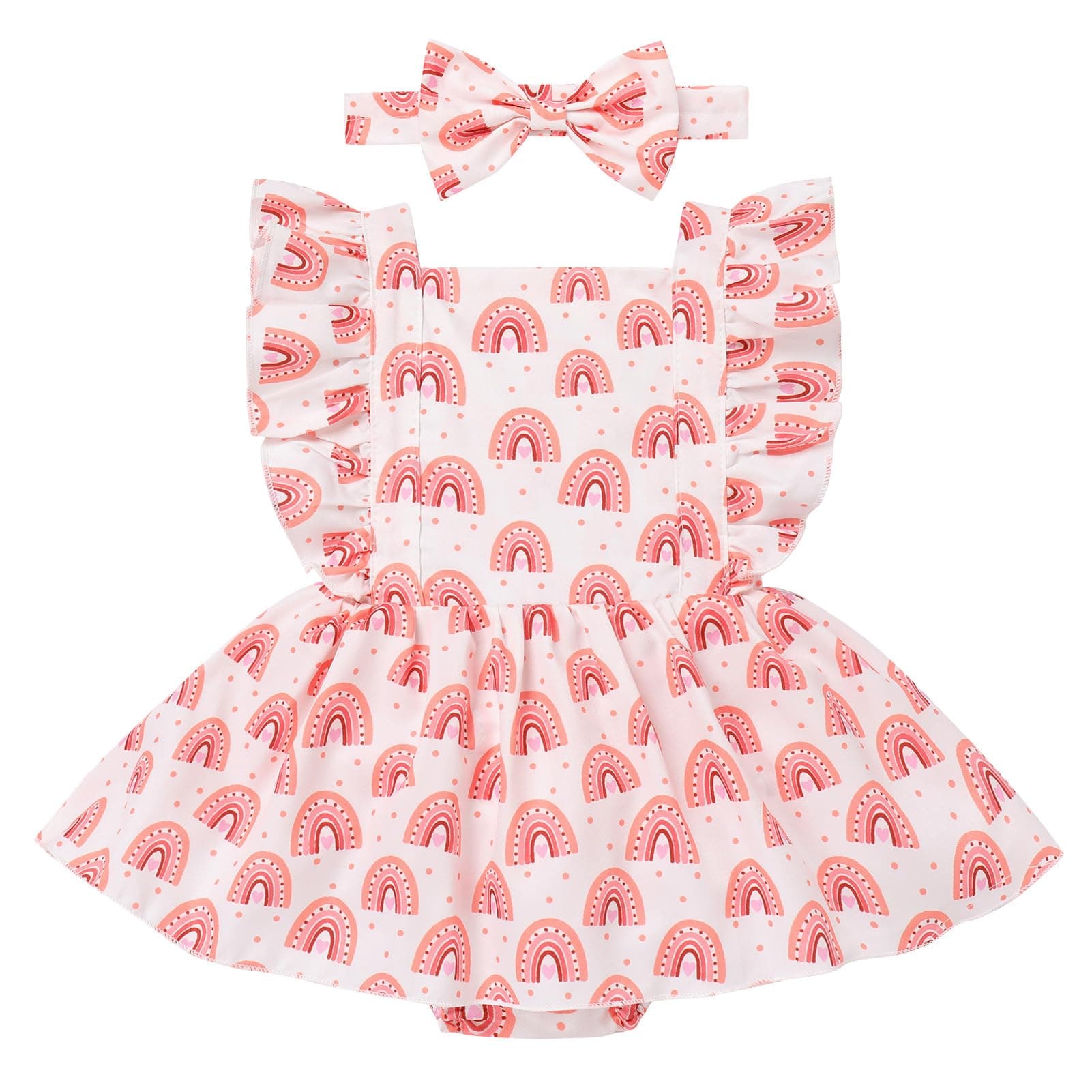 Newborn Infant Baby Girl Romper Dress with Headband Set