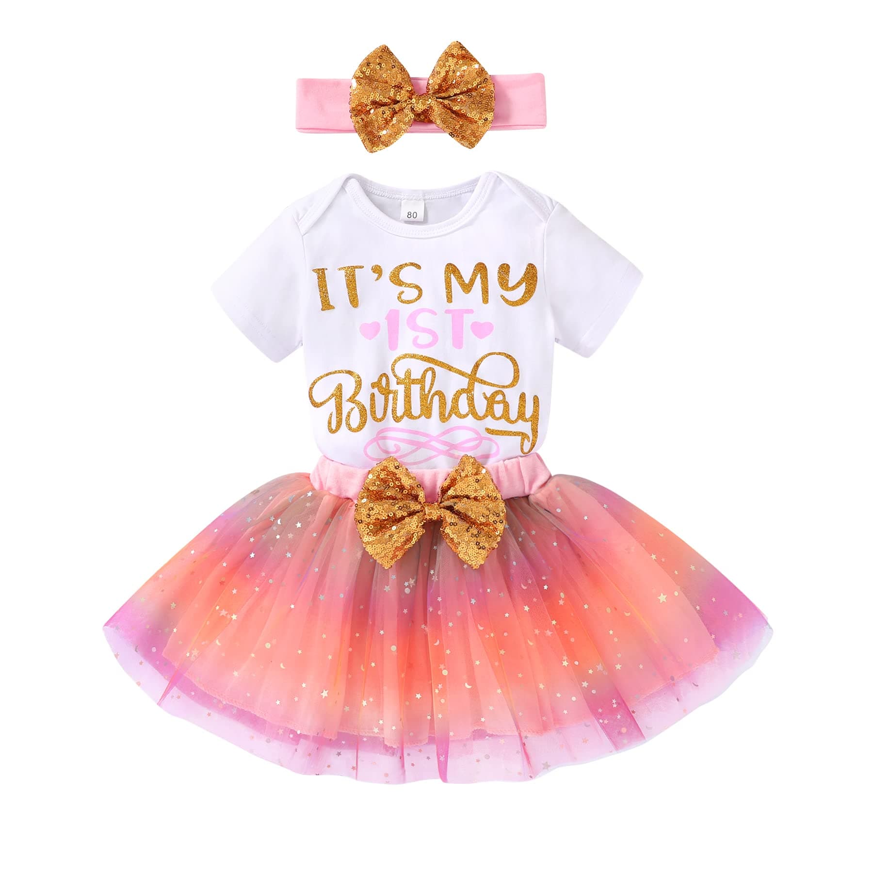 YOUNGER TREE Shiny Printed Sequin Bowknot Tutu Dress for Newborn Baby Girls' 1st Birthday