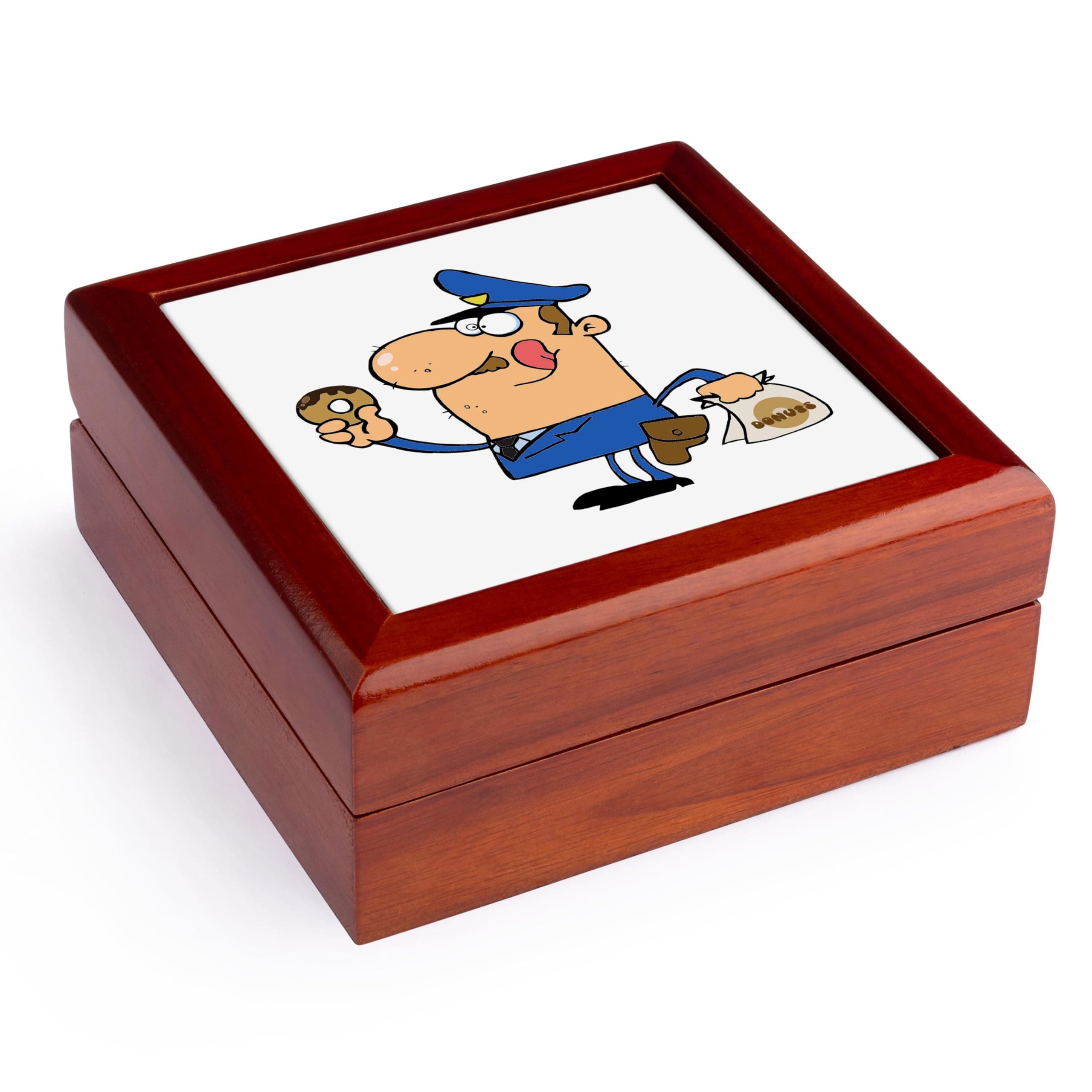 3dRose Funny Cartoon Cop with Donuts Jewelry Box