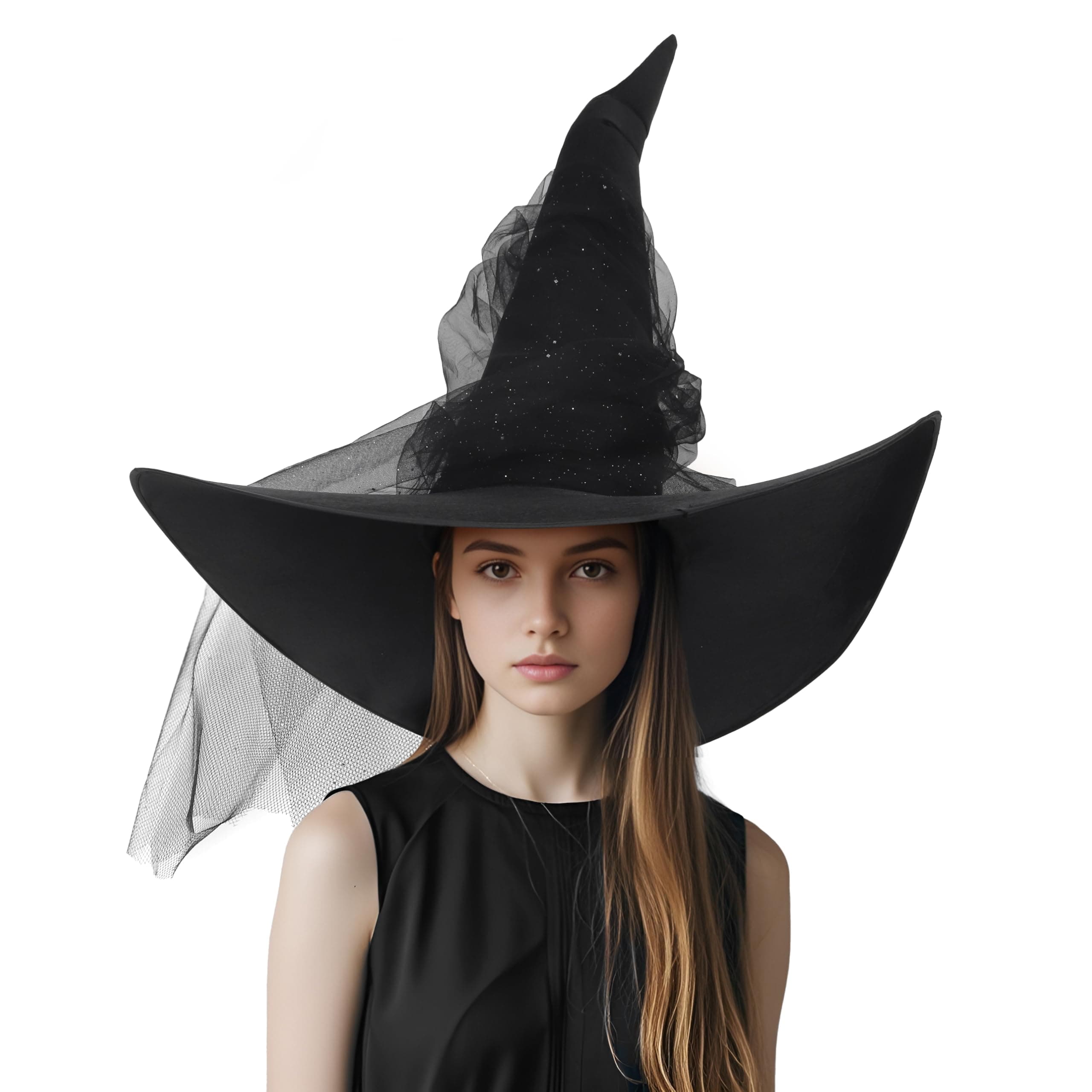 VZQI Black Lace Mesh Witch Hat for Women Adult Wizards Halloween