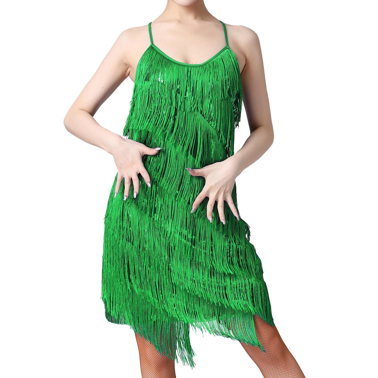 Women's Sequin Tassel Latin Dance Dress for Salsa and Tango ballroom Dancing