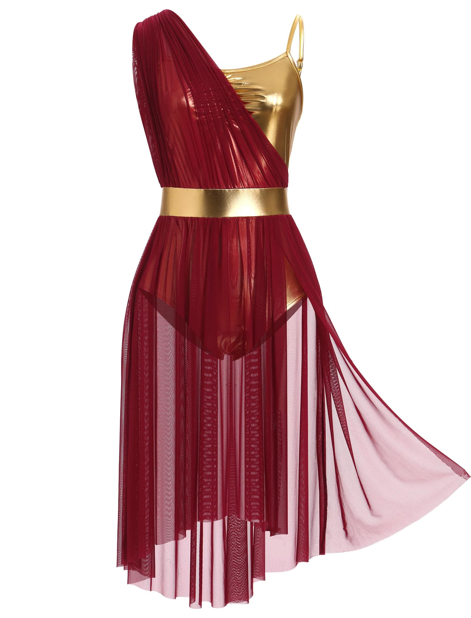 ODASDO Women's Lyrical Dance Leotard Dress with Cami Straps & Metallic Mesh Tulle