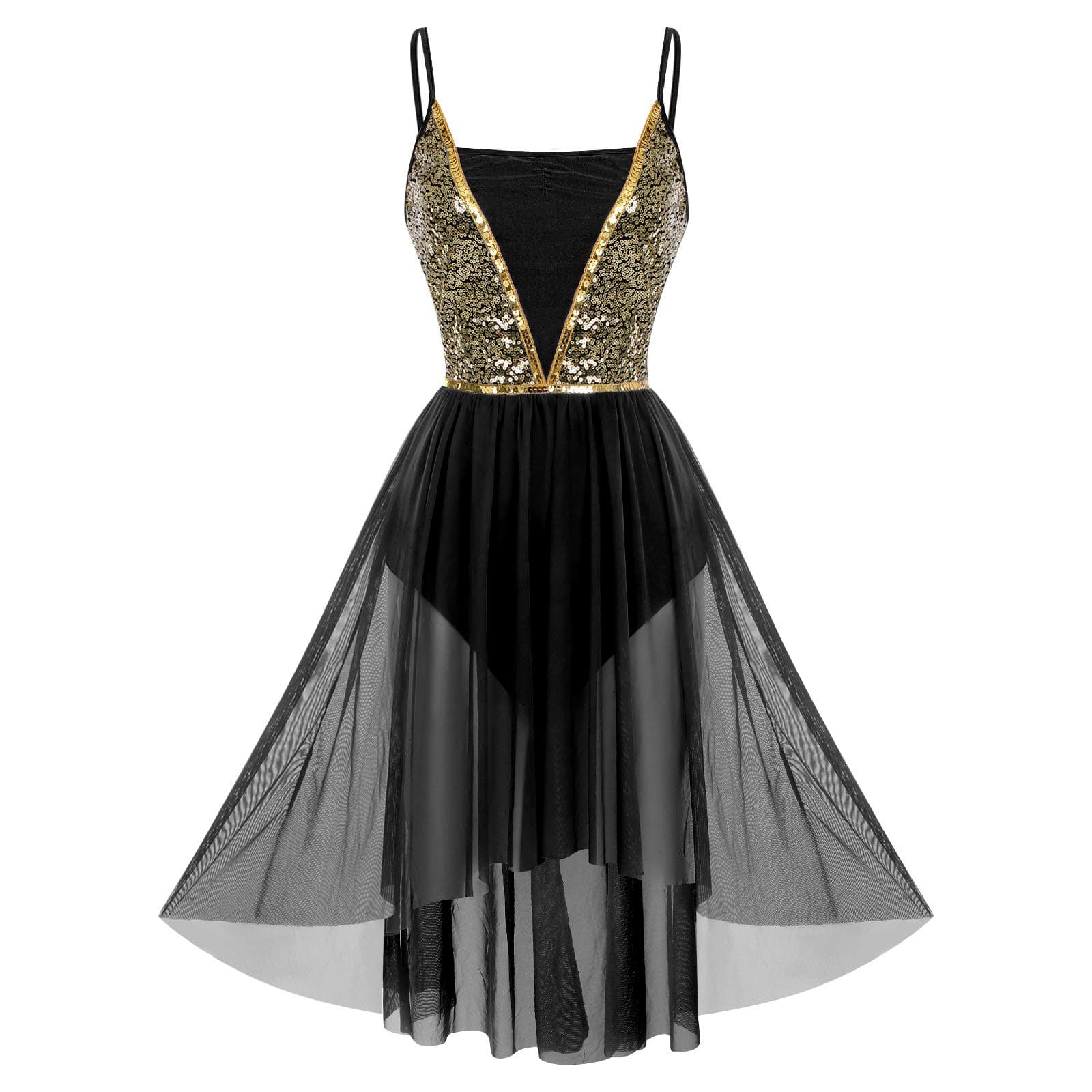 Shiny Sequins High Low Mesh Tulle Lyrical Dance Dress for Women