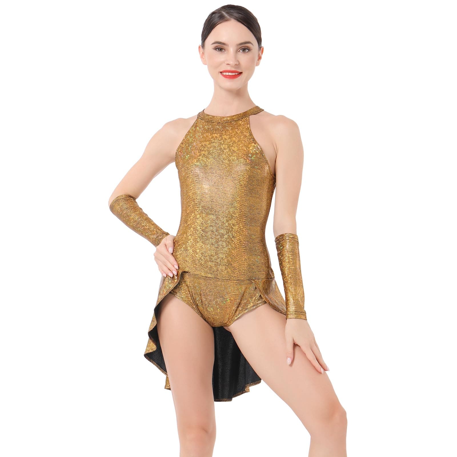 ODASDO Women's Trapeze Artist Circus Costume Metallic Jumpsuit