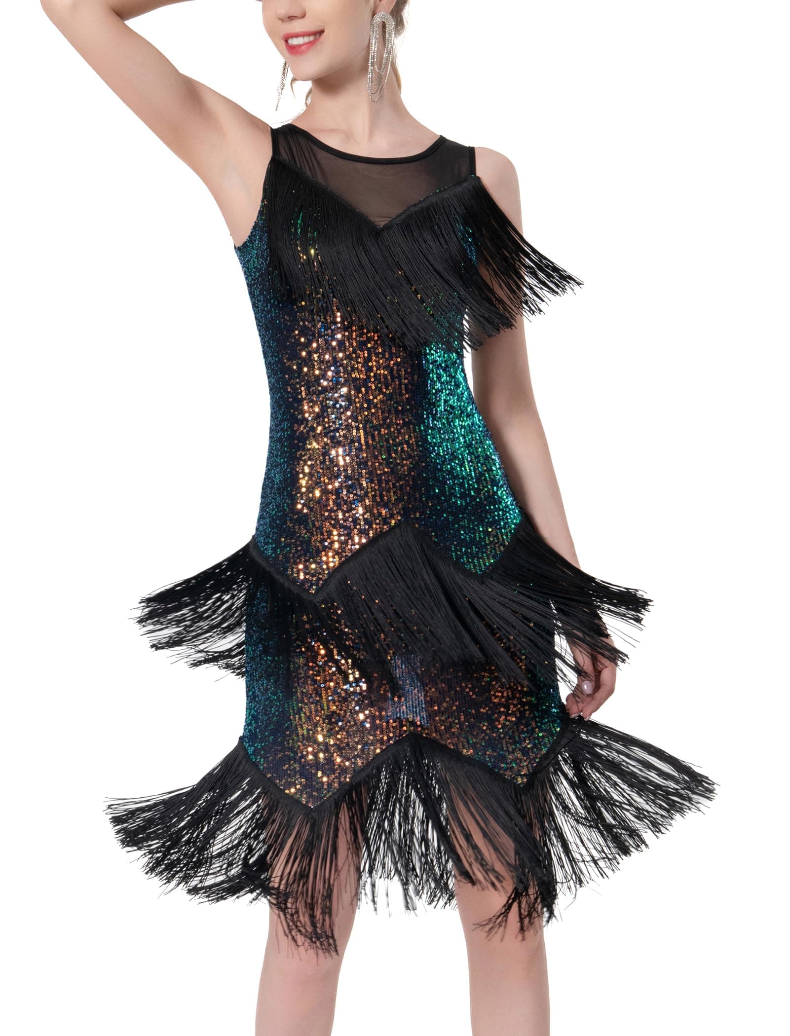 Latin Dance Dress for Women with Sequins and Tassels