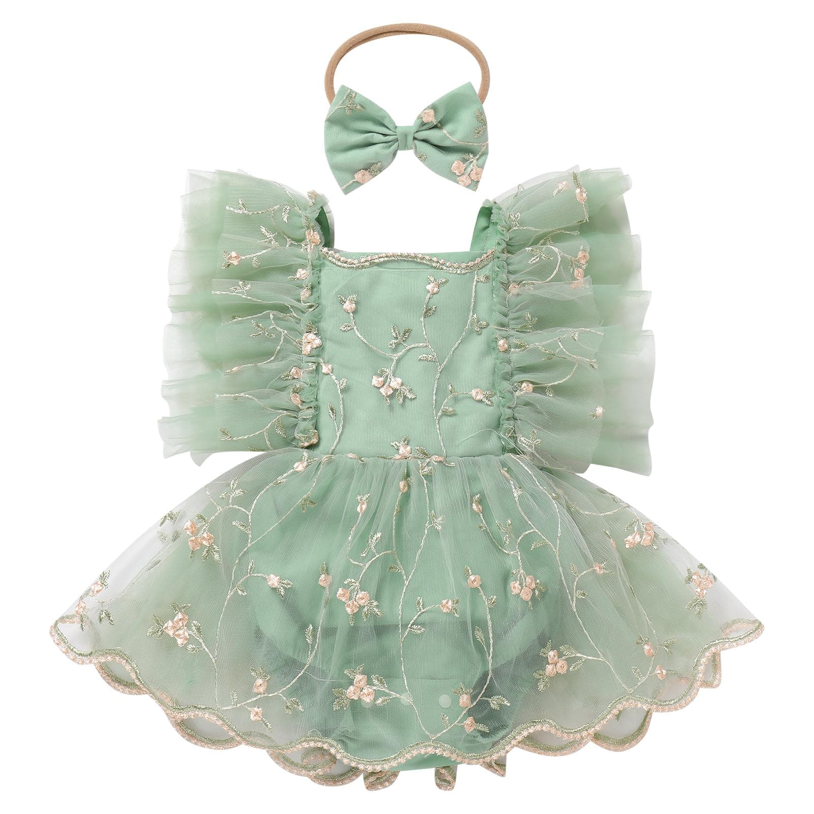 ODASDO Baby Girl Floral Tulle Tutu Romper Dress for First Birthday Cake Smash
