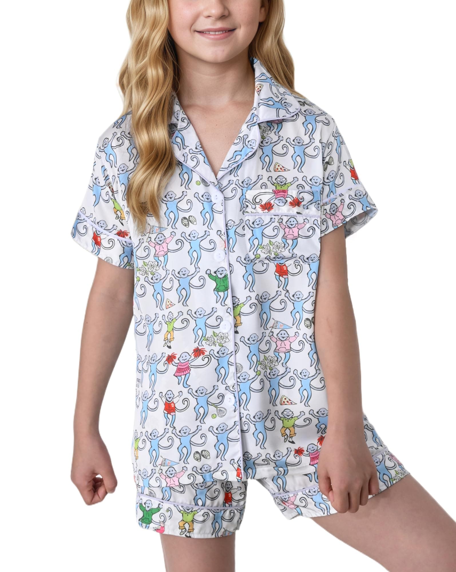 HINFEL Kids' Summer Monkey Shorts Set Cute Y2K Lounge Wear