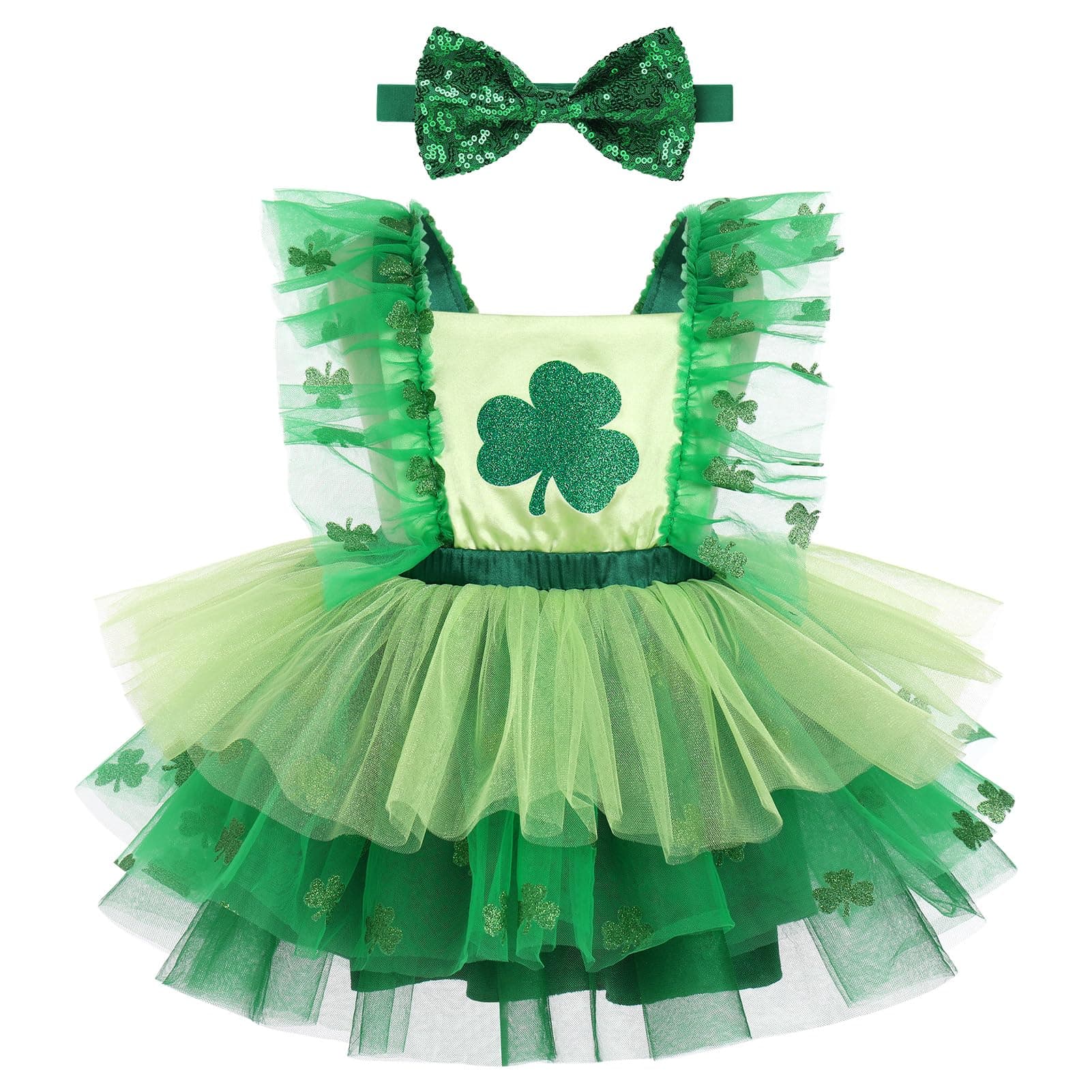 ODASDO Baby Girl Easter/St. Patrick's Day Party Tutu Dress & Bowknot Headband Set
