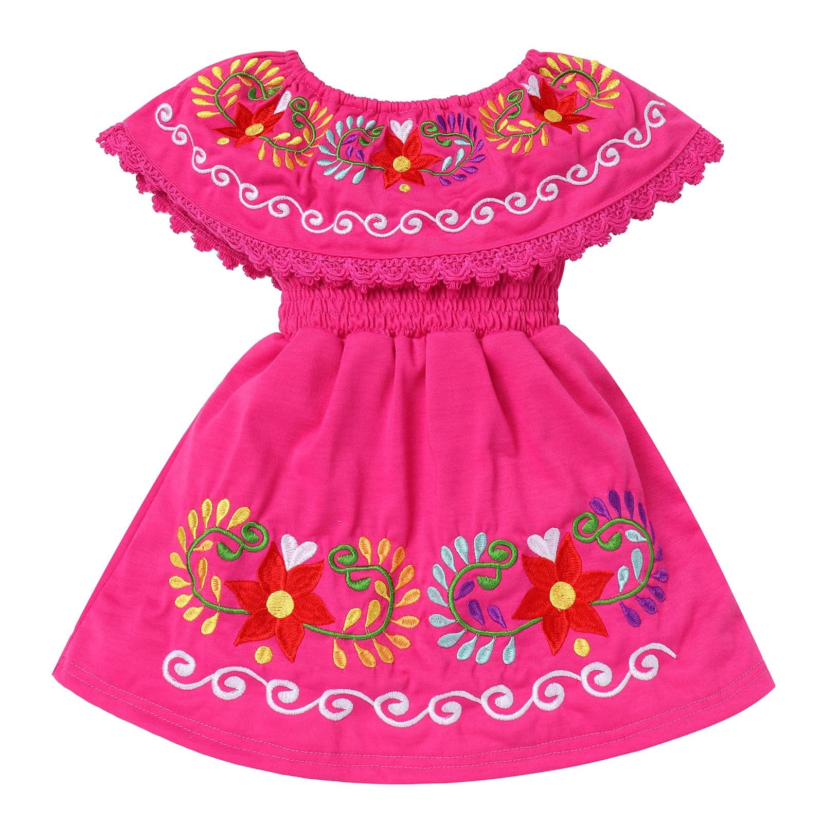 ABAFIP Mexican Toddler Girls Floral Embroidery Fiesta Dress