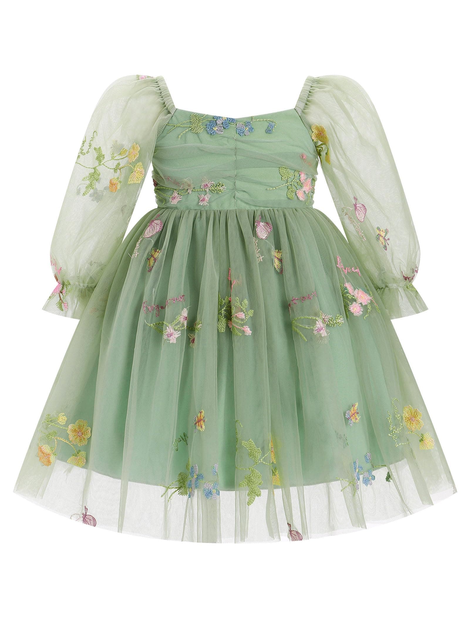 ODASDO Girls' Square Neck Mesh Long Sleeve Tutu Dress for Special Occasions