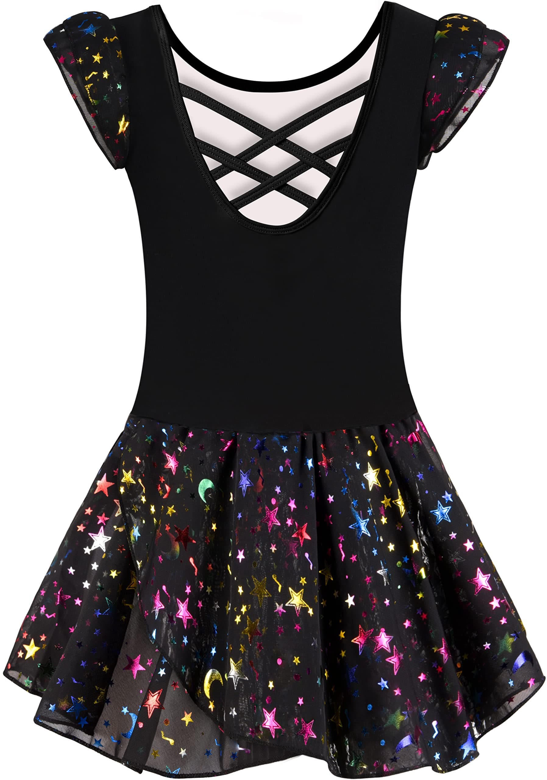 DANSHOW Girls' Shiny Ruffle Sleeve Ballet Leotard & Skirt Dancewear