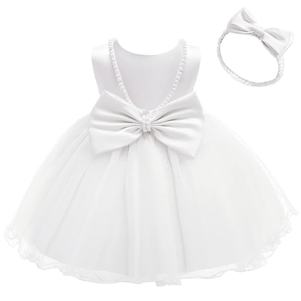 Baby Girls Ruffle Lace Backless Dress with Headwear