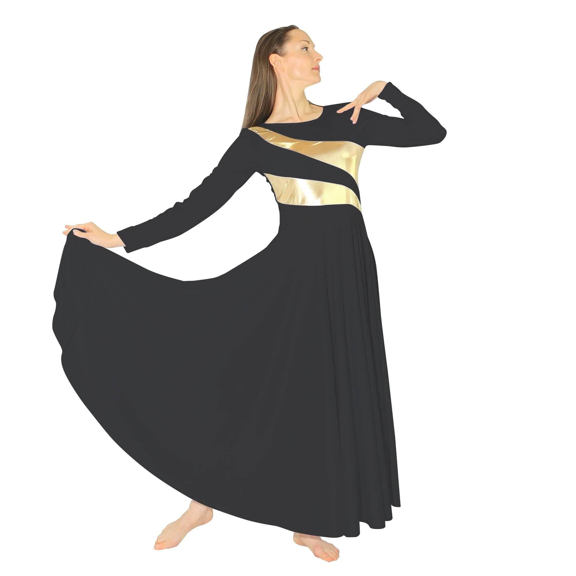 Danzcue Womens Metallic Bicolor Full Length Worship Dance Dress