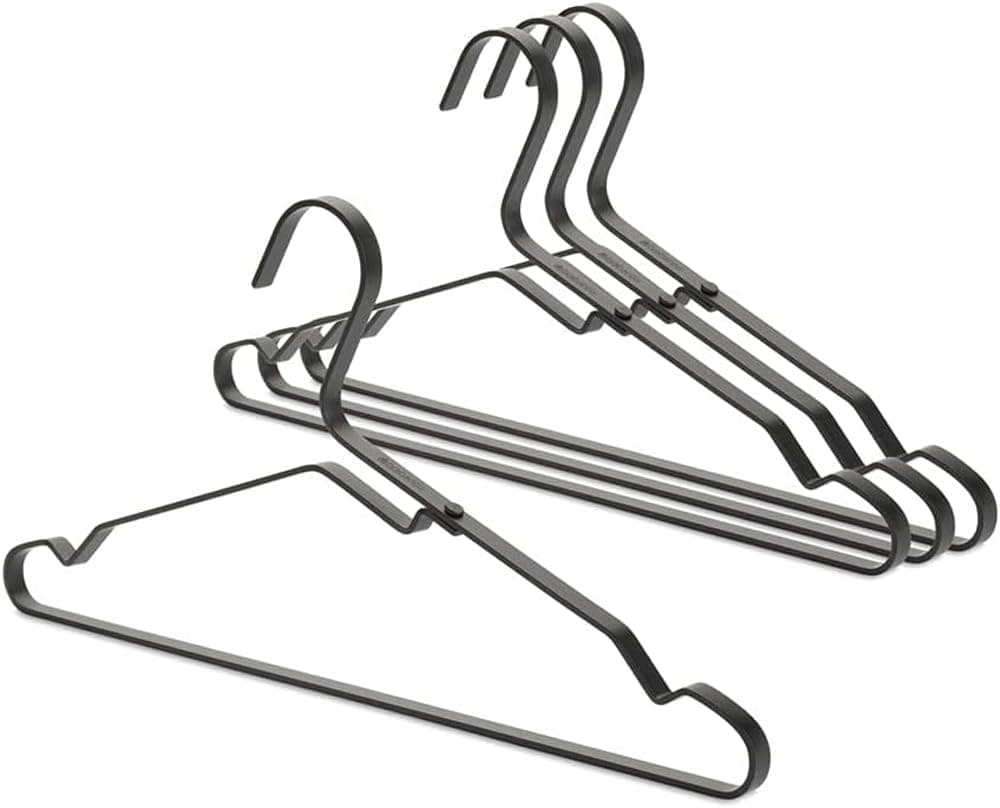 Brabantia Lightweight Black Aluminium Clothes Hangers (Set of 4) - With Extra Grip & Anti-Stretch Design