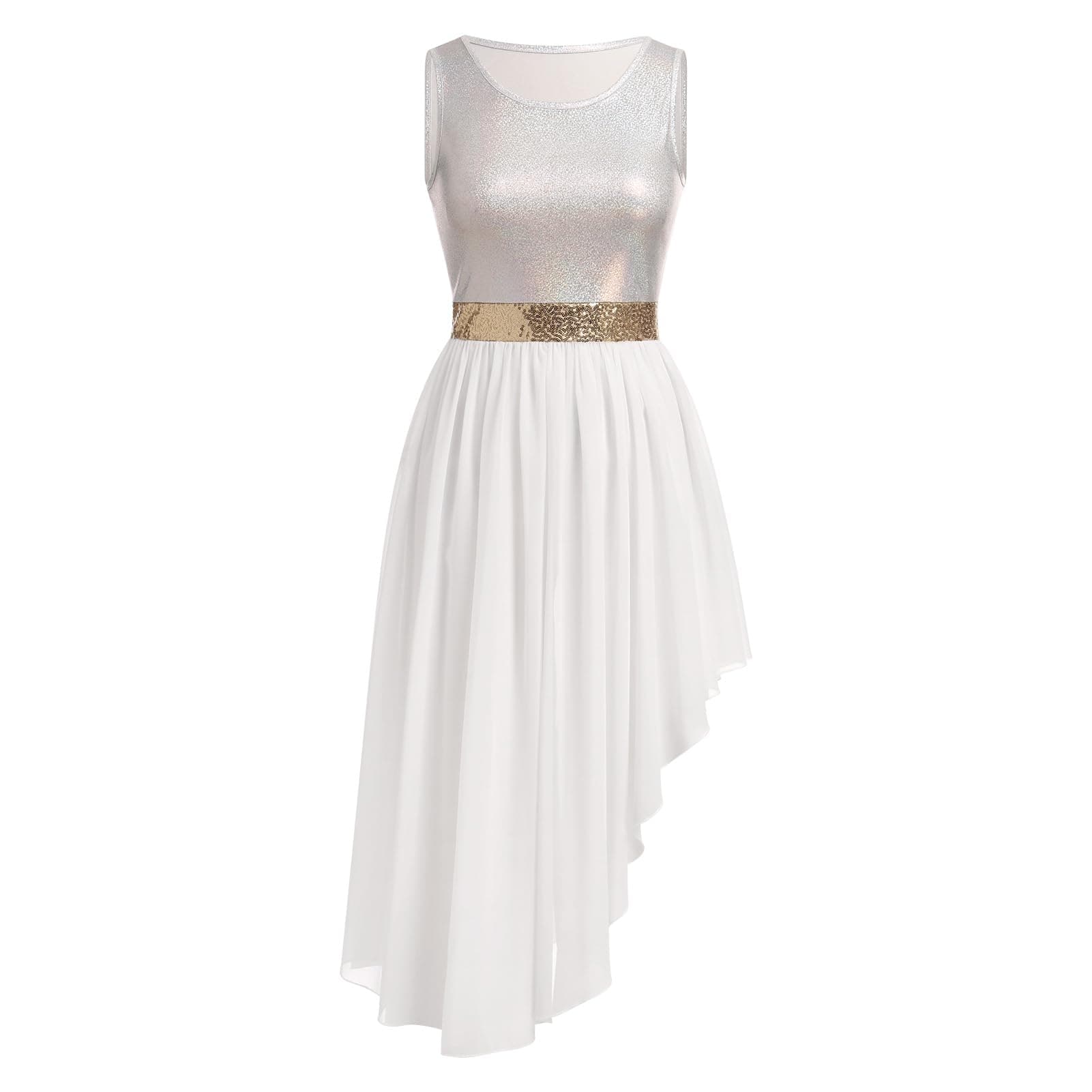 AFAVOM Women's Metallic Sequin Liturgical Dance Dress with Ruffle Overlay