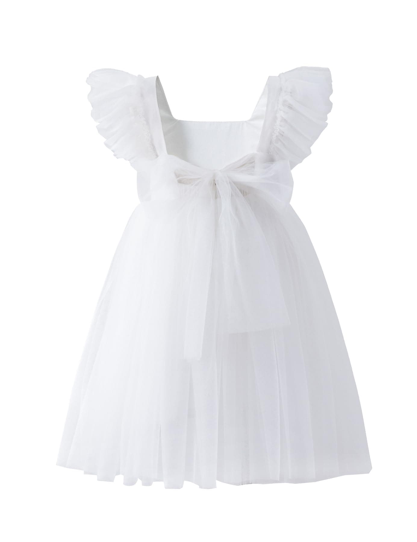 Tutu.kk Vintage Ruffled Sleeve A-Line Tulle Party Dress for Toddler Girls, Wedding & Birthday