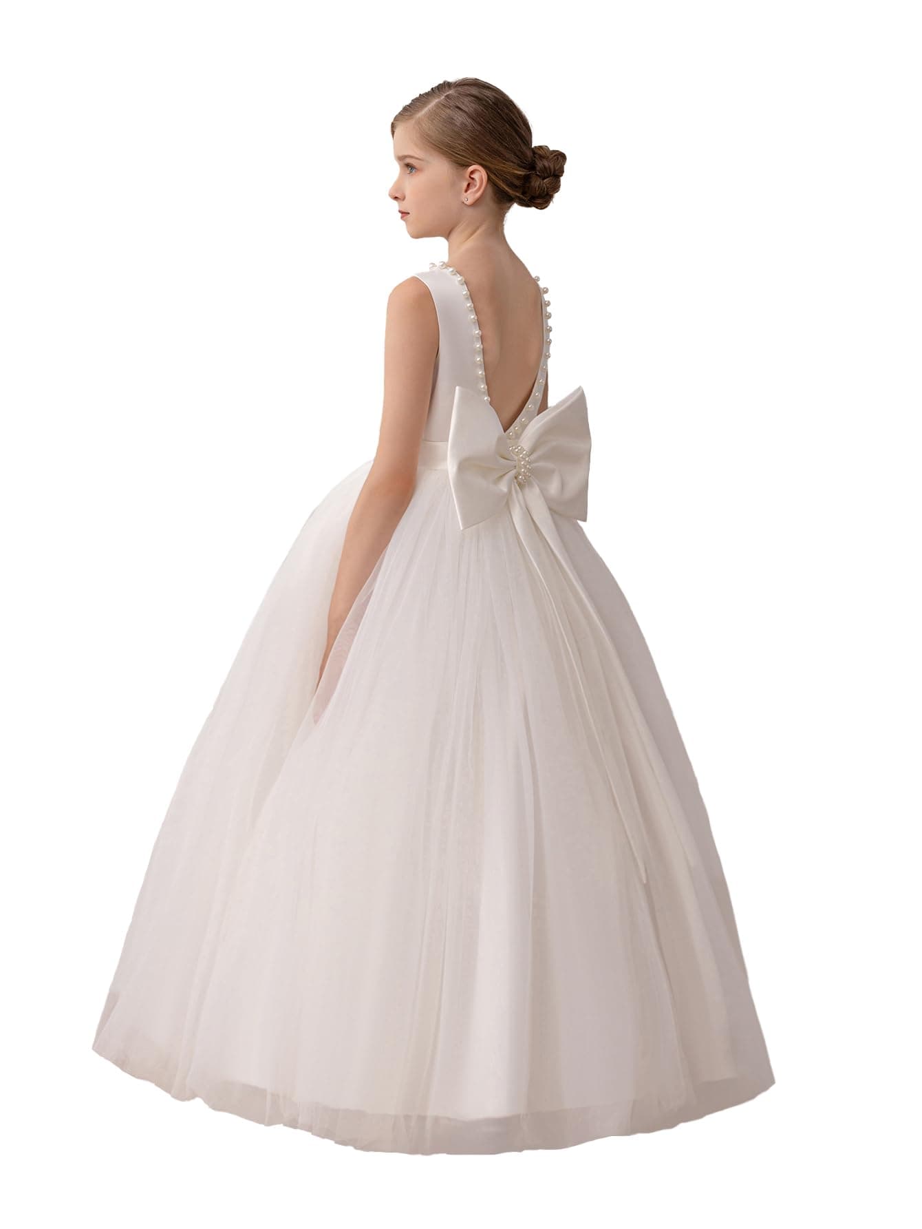 KAQININI Kids' Satin Tulle Maxi Wedding Dress for Flower Girls & Bridesmaids