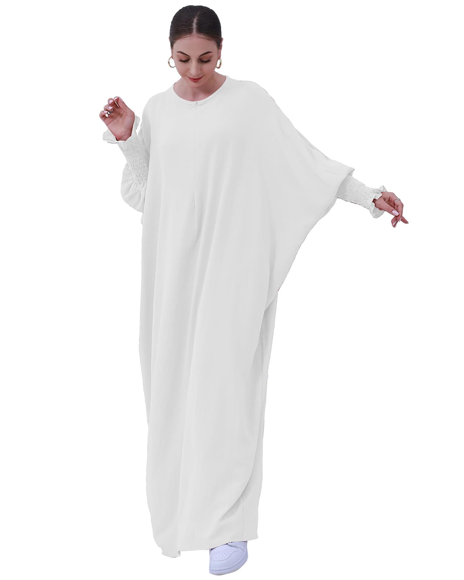 Zofocy Muslim woman's pure color hijab dress