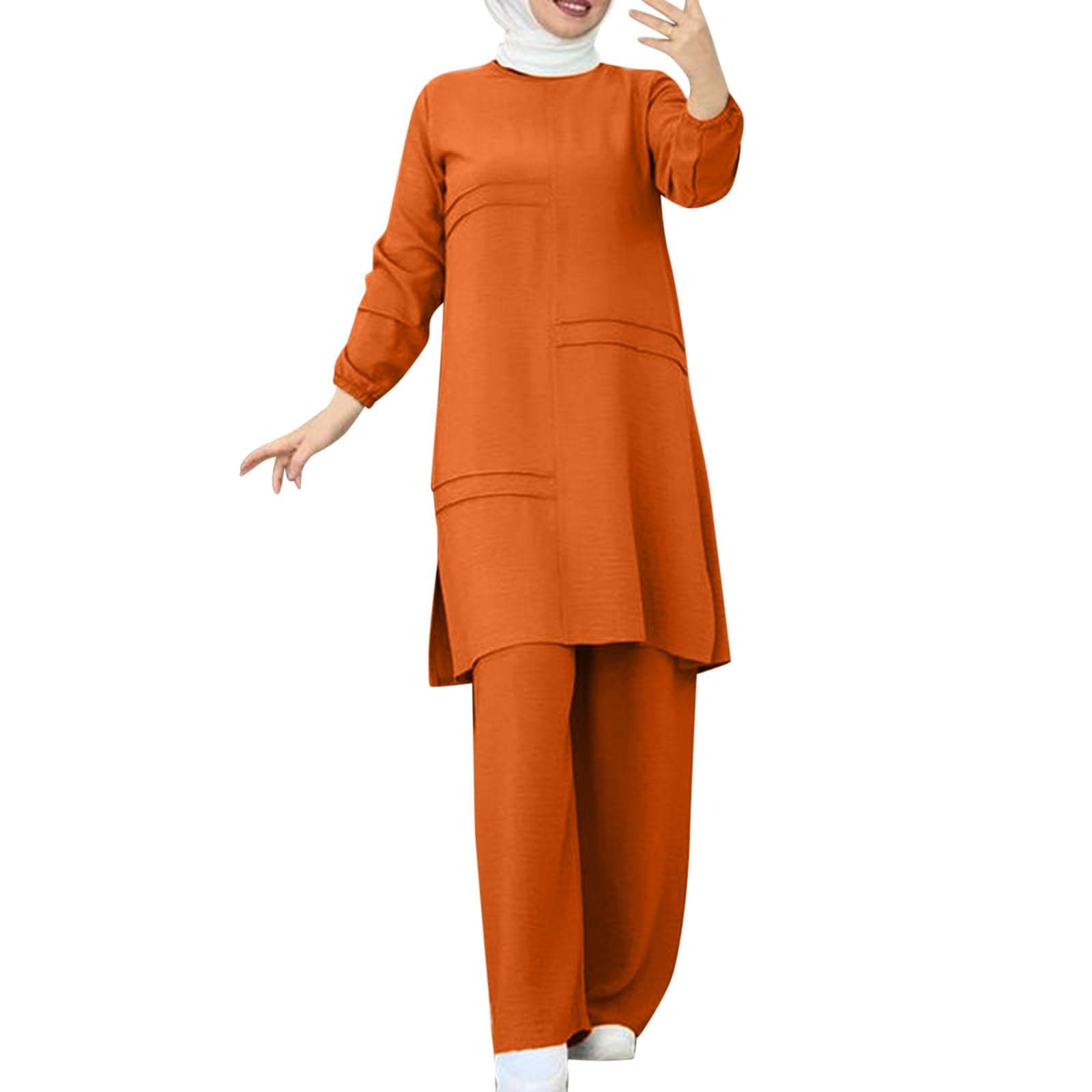 Aniywn Casual 2-Piece Set for Women Plus Size Loose Top Wide Leg Pants Prayer Clothes